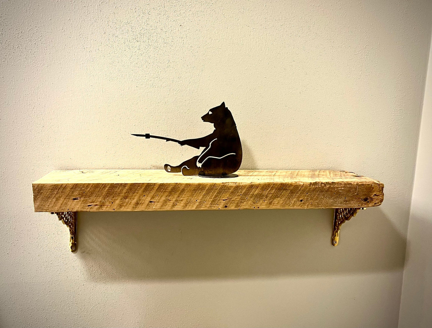 Metal Bear Marshmallow Mantel Piece - bear cooking marshmallow - bear decor shelf - Northern Forge, LLC
