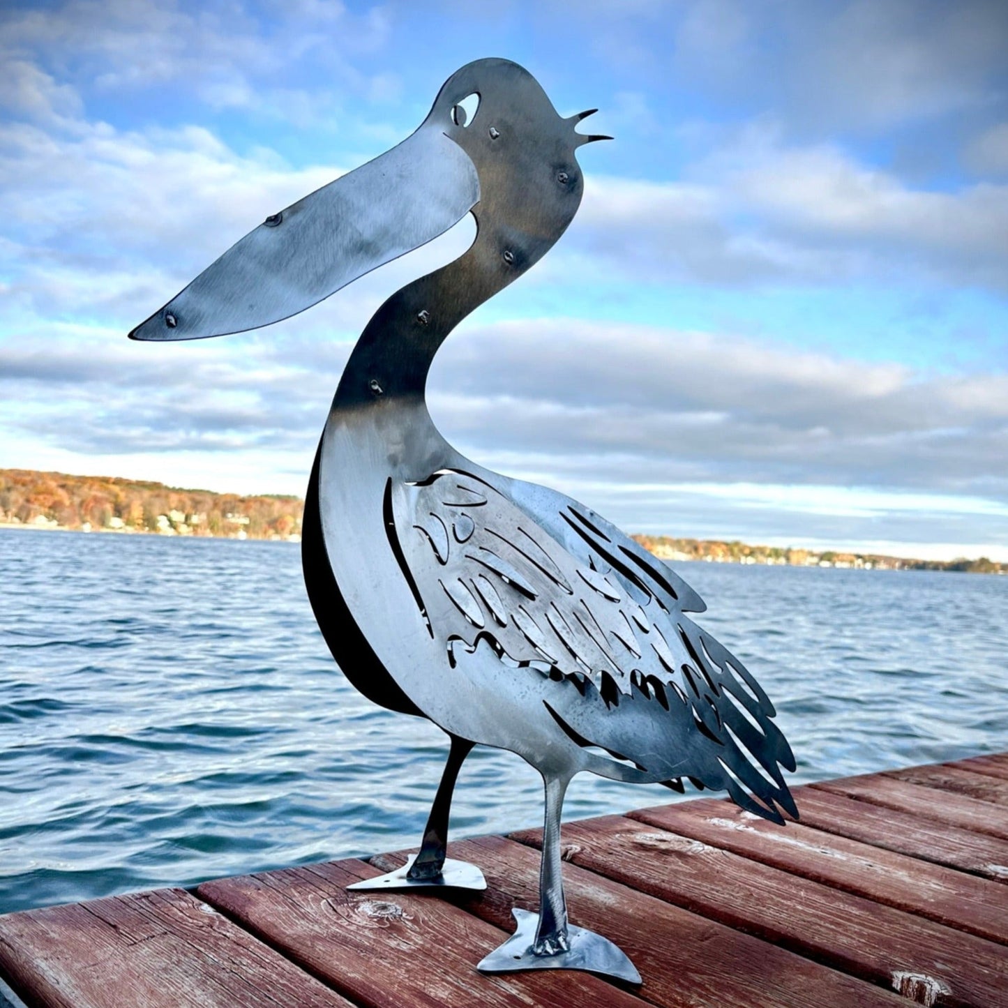 Metal Pelican for Coastal Dock - dock pelican - farm art - Northern Forge, LLC