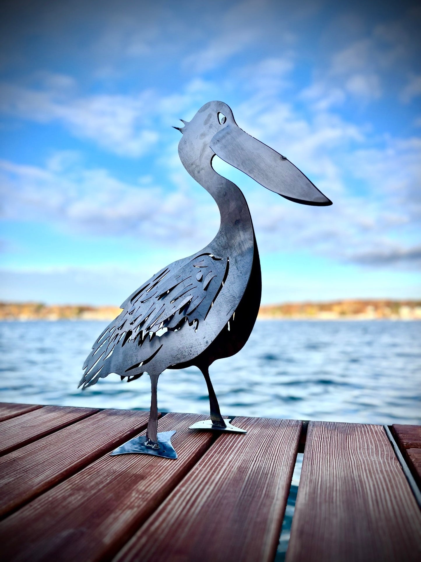 Metal Pelican for Coastal Dock - dock pelican - farm art - Northern Forge, LLC