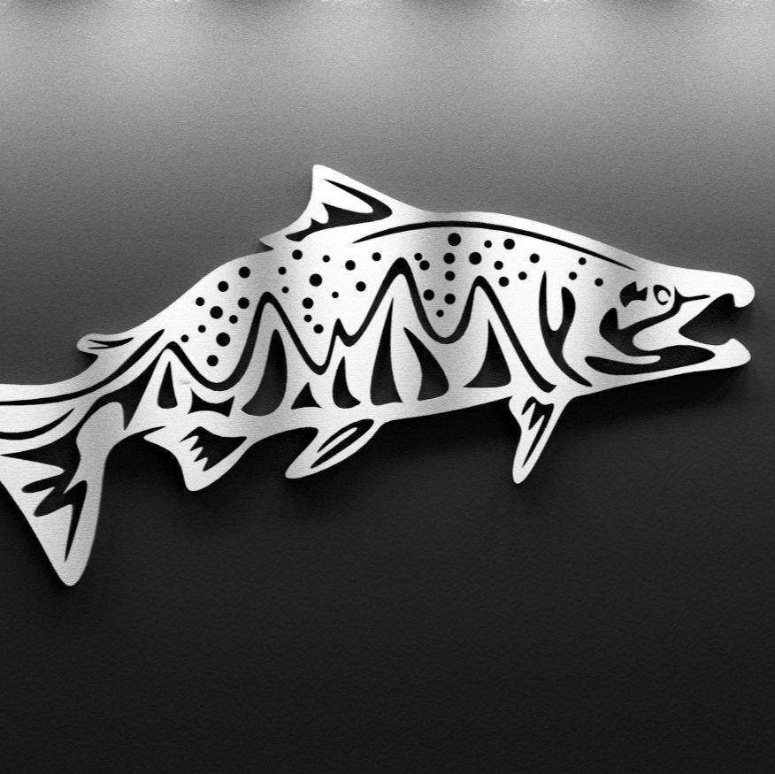 Metal Salmon Mountain Stars Wall Art - alaska fishing sign - cabin sign - Northern Forge, LLC