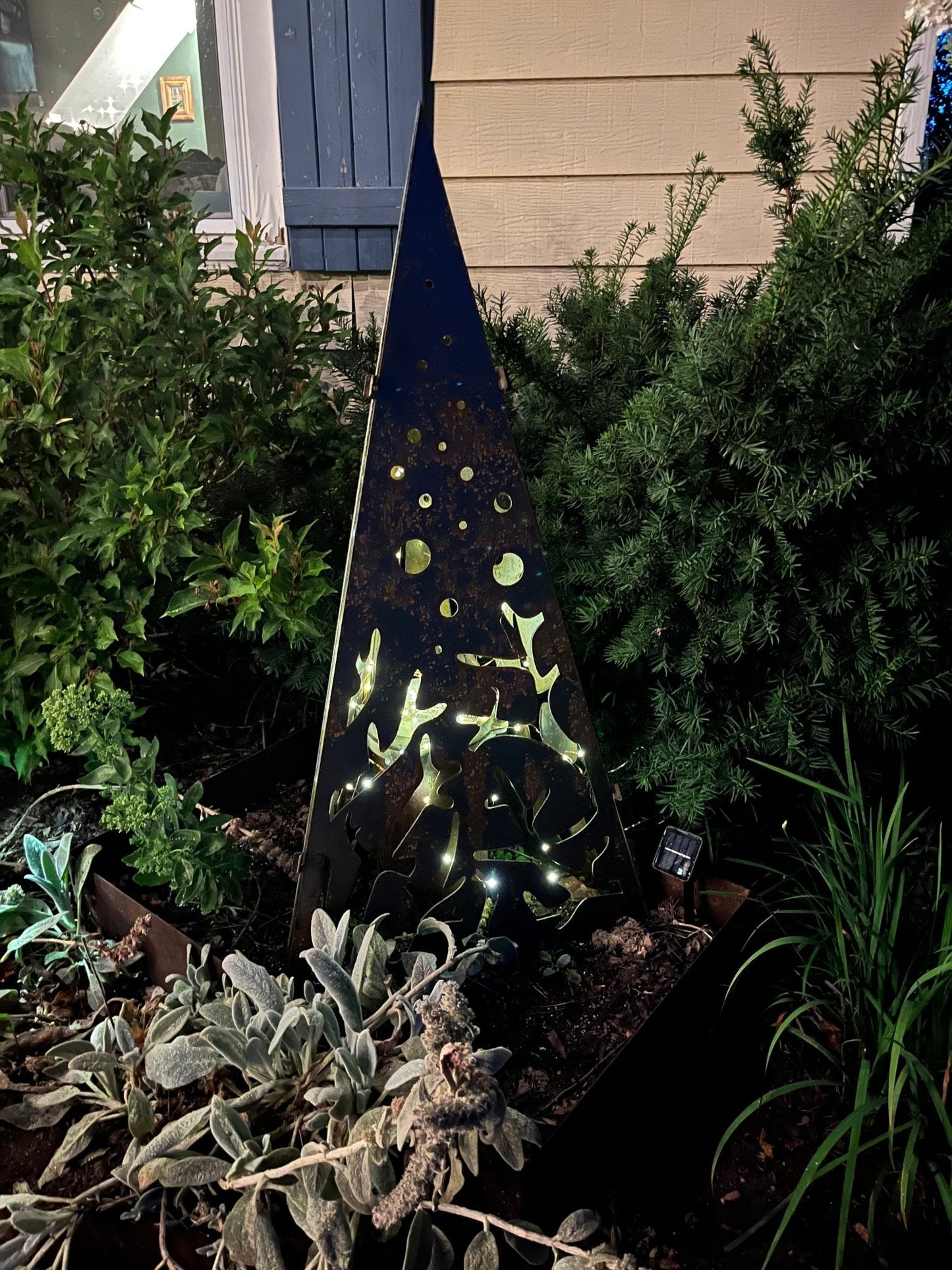 Pyramid Luminary with Solar Lights | Raw Finish | 44 in. - accent lights - garden pyramid - Northern Forge, LLC