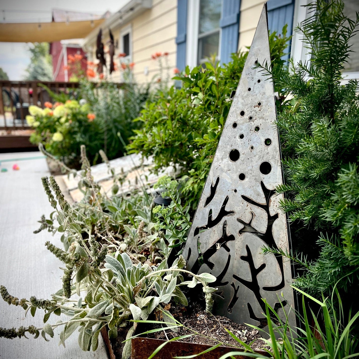 Pyramid Luminary with Solar Lights | Raw Finish | 44 in. - accent lights - garden pyramid - Northern Forge, LLC