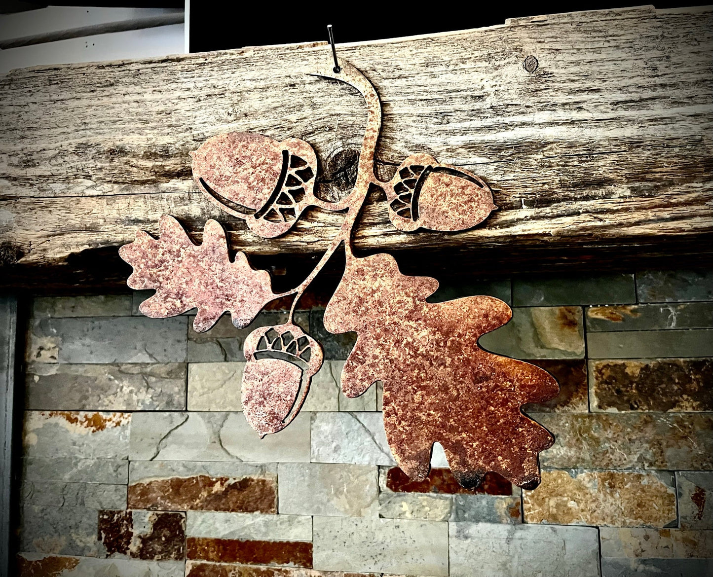 Rusty Metal Oak Leaves and Acorns - acorn leaves decor - fall decor - Northern Forge, LLC