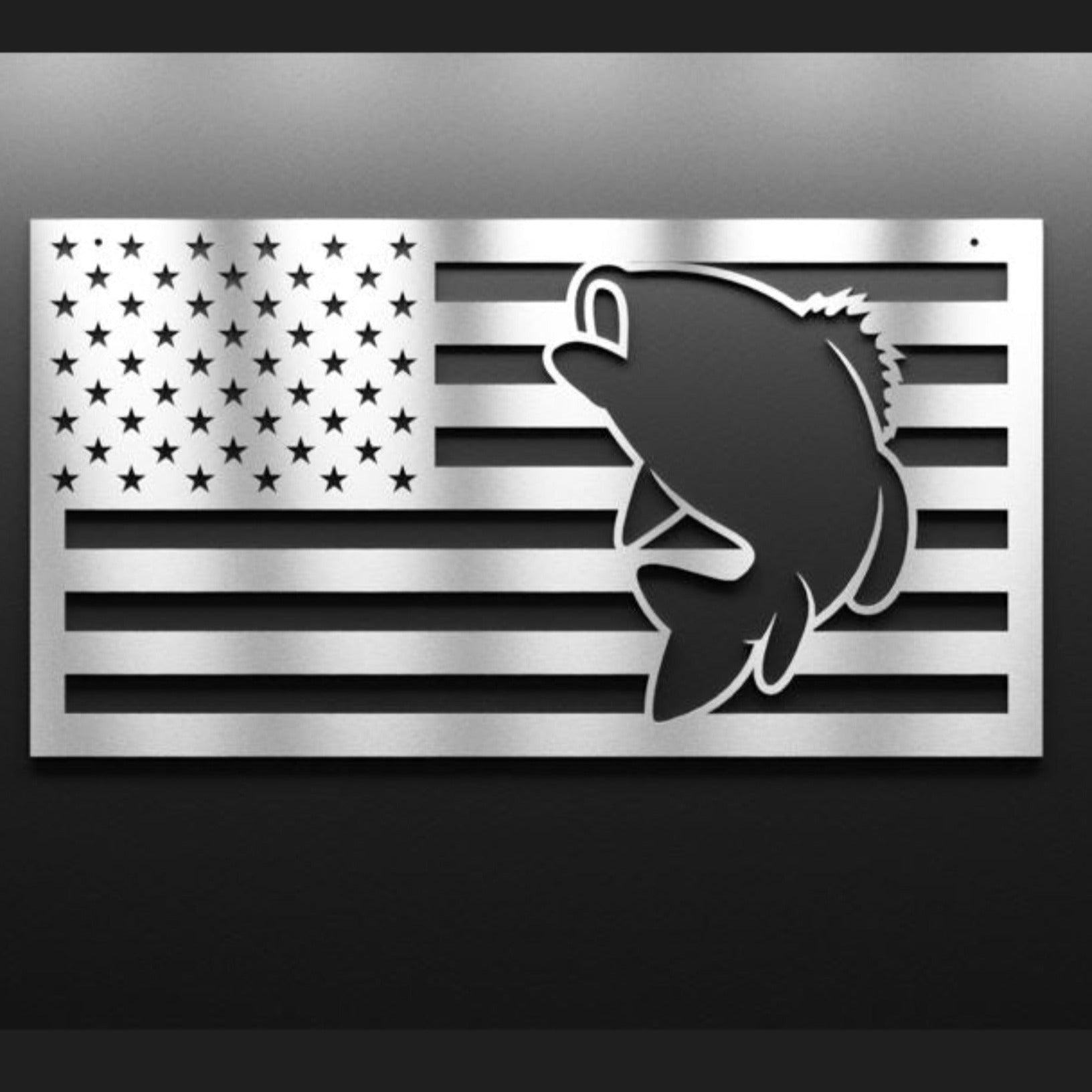 Steel Bass Fishing American Flag 36-inch / Polished & Clear-coated Steel Bass Fishing American Flag 36-inch / Polished & Clear-coated