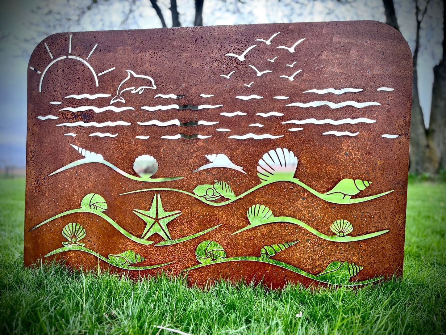XL Beach-Themed Privacy Panel - beach privacy panel - garden - Northern Forge, LLC