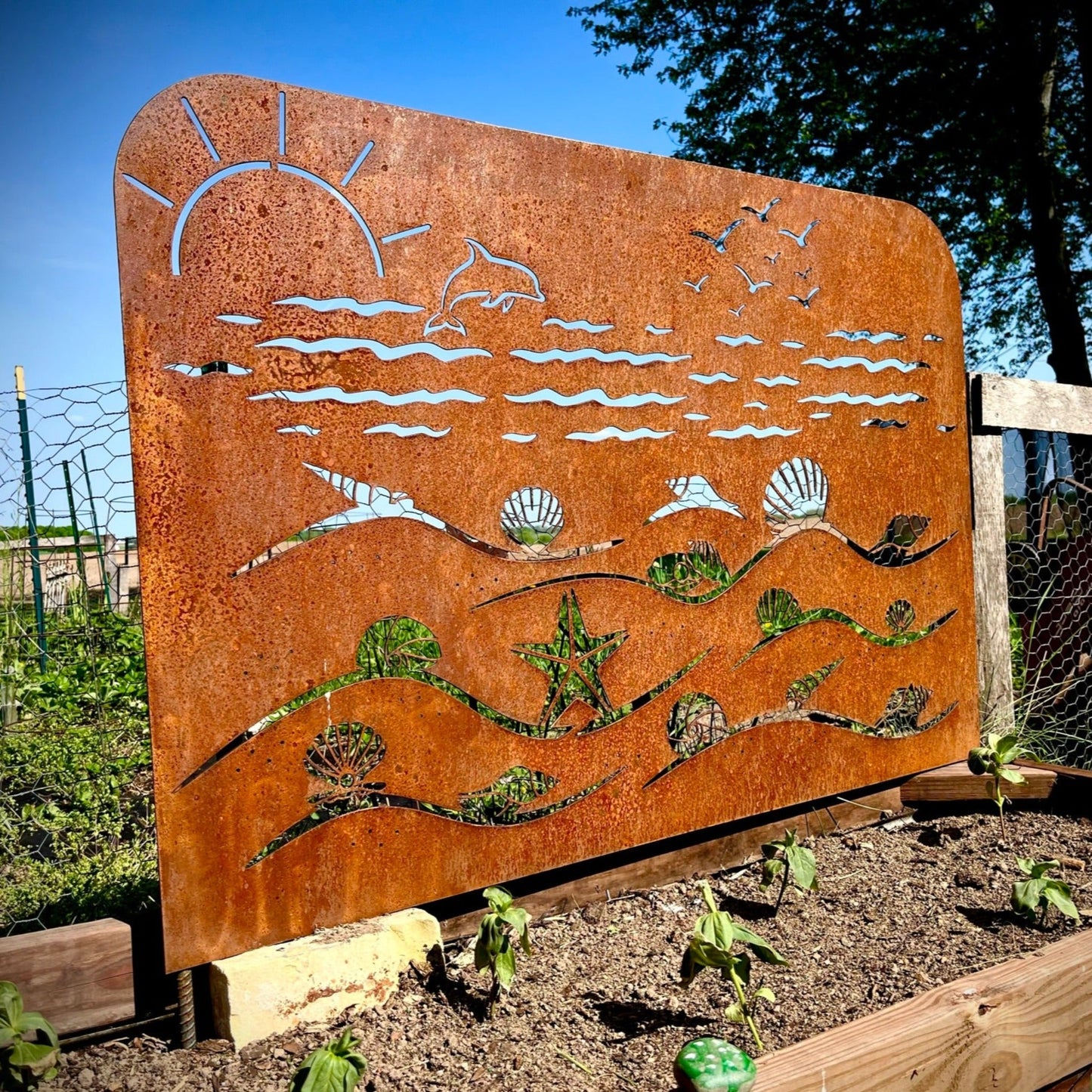 XL Beach-Themed Privacy Panel - beach privacy panel - garden - Northern Forge, LLC