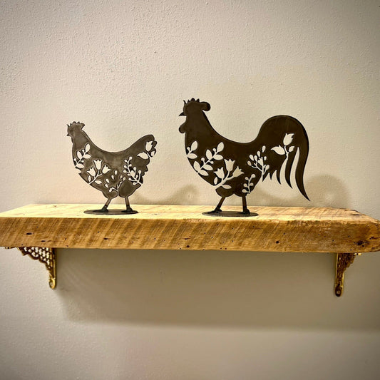 2-Pack Metal Chicken & Rooster - Mantel - cabin decor - deer for shelf - Northern Forge, LLC