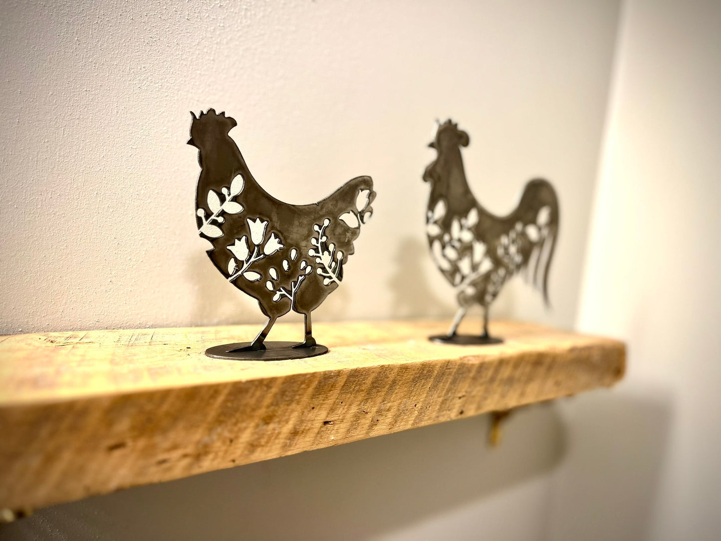 2-Pack Metal Chicken & Rooster - Mantel - cabin decor - deer for shelf - Northern Forge, LLC