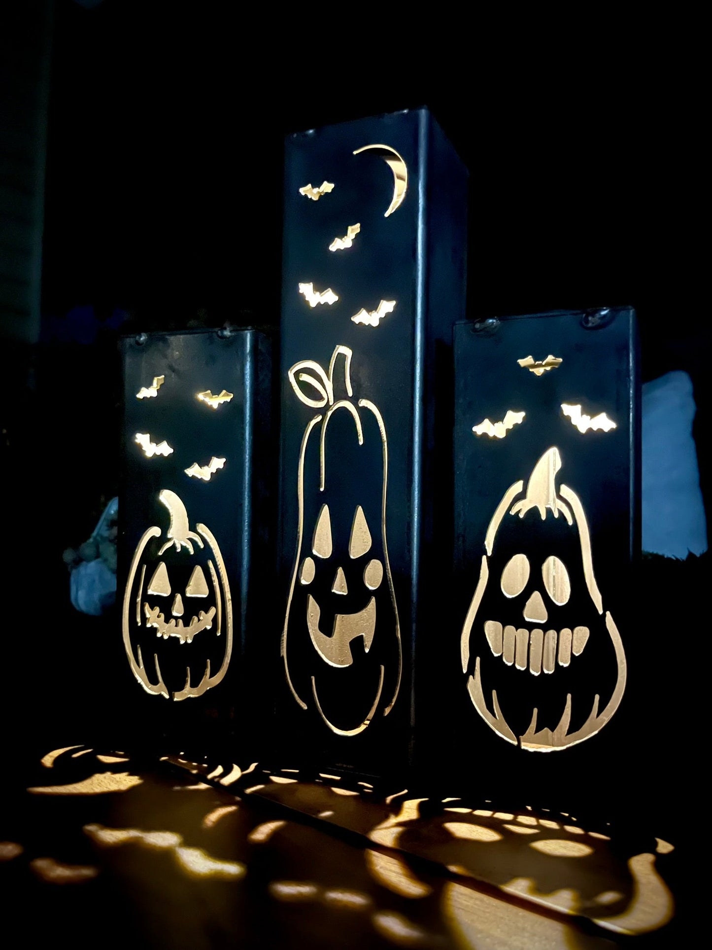 3 - Pack Jack - O - Lantern Solar Tube Lights - Steel - dead tree solar light - halloween - Northern Forge, LLC