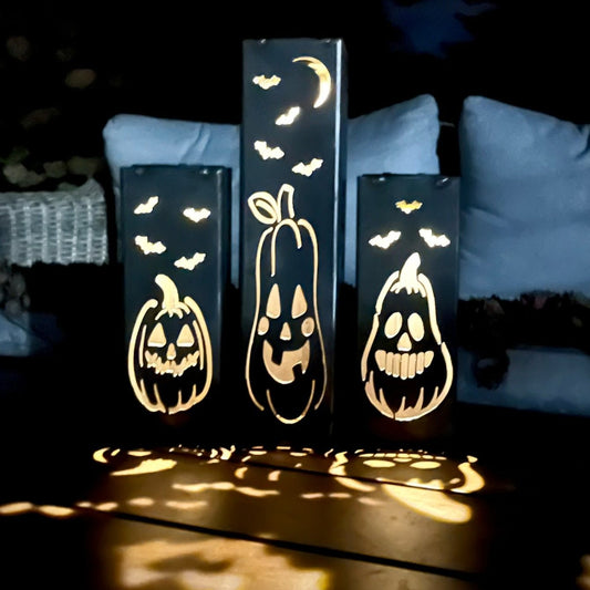 3 - Pack Jack - O - Lantern Solar Tube Lights - Steel - dead tree solar light - halloween - Northern Forge, LLC