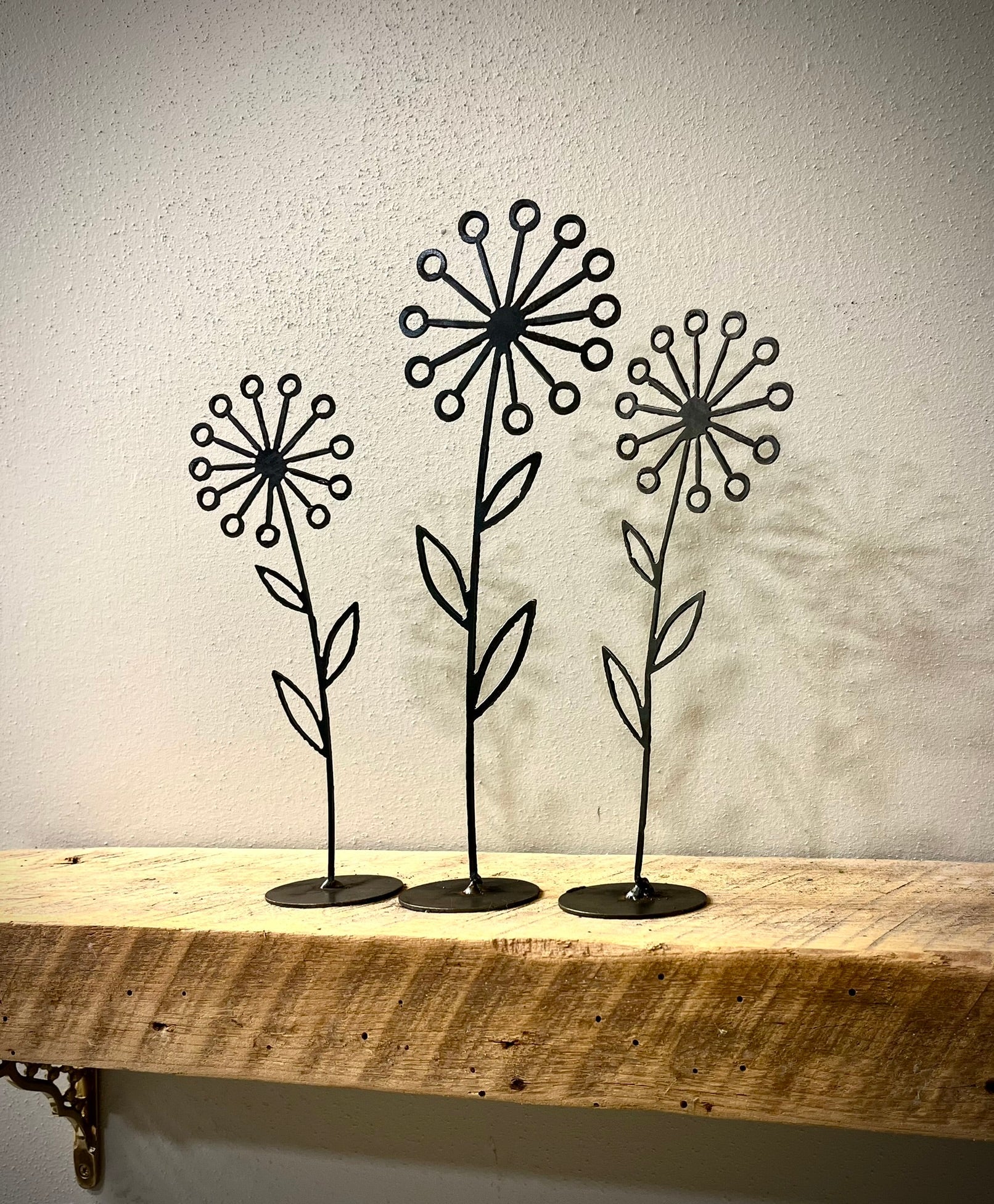 3 - Pack Metal Dandelion Flowers - Varying Heights - dandelion decor - dandelion mantel - Northern Forge, LLC