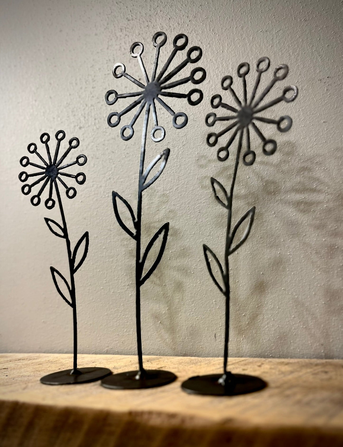 3 - Pack Metal Dandelion Flowers - Varying Heights - dandelion decor - dandelion mantel - Northern Forge, LLC