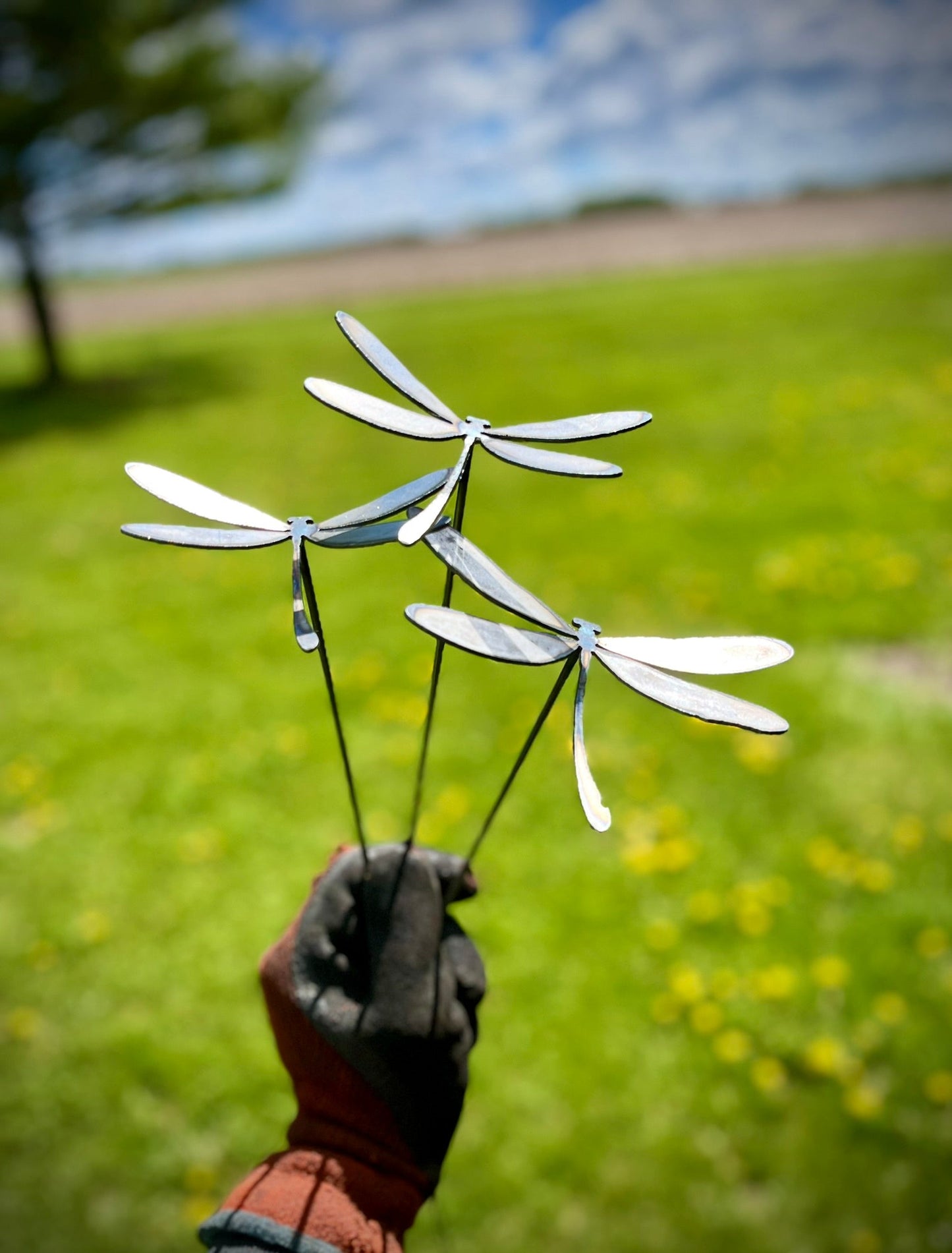 3-Pack Metal Dragonfly Garden Stakes - butterfly garden art - garden - Northern Forge, LLC