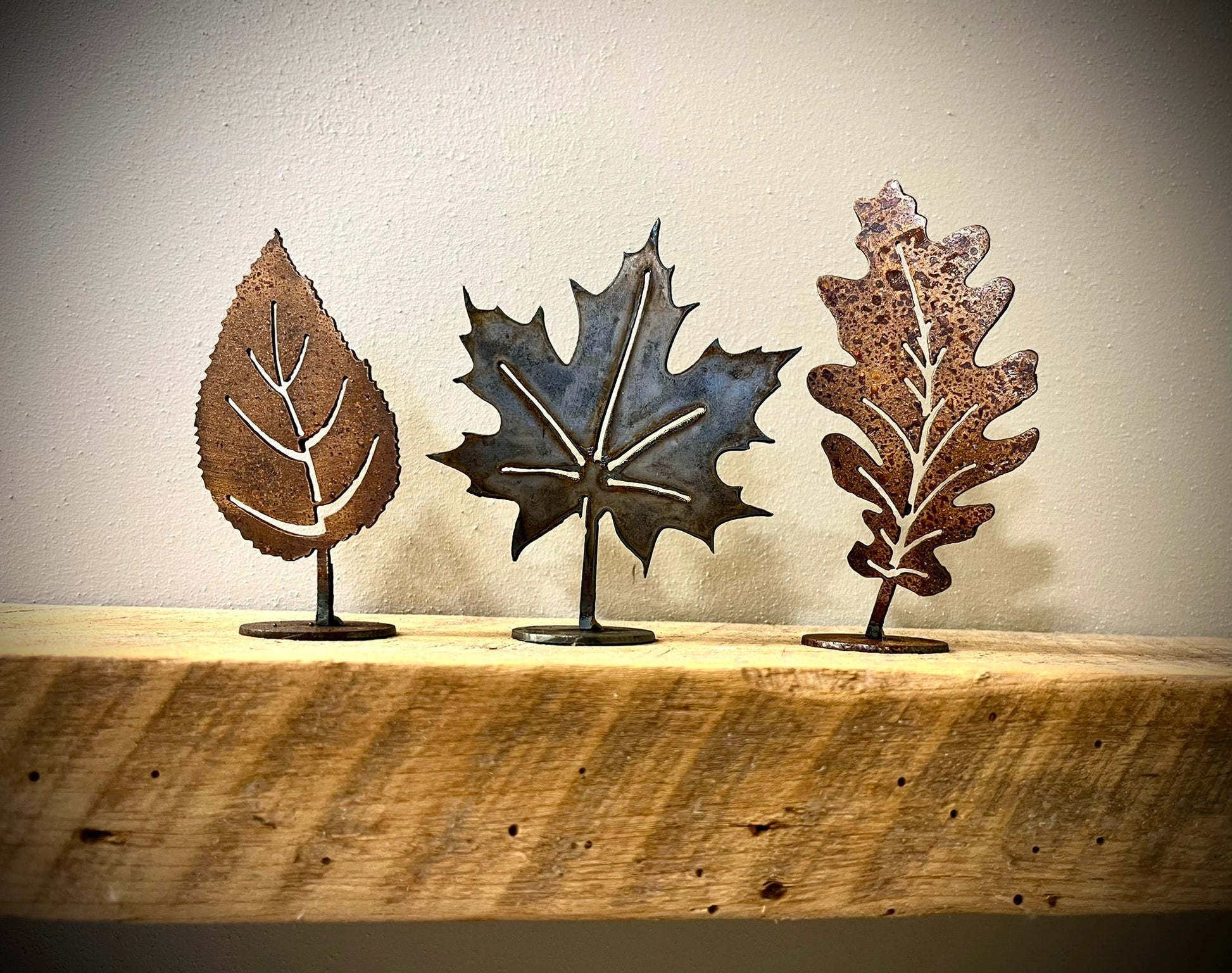 3 - Pack Metal Fall Leaves - Mantel - halloween - halloween decor - Northern Forge, LLC