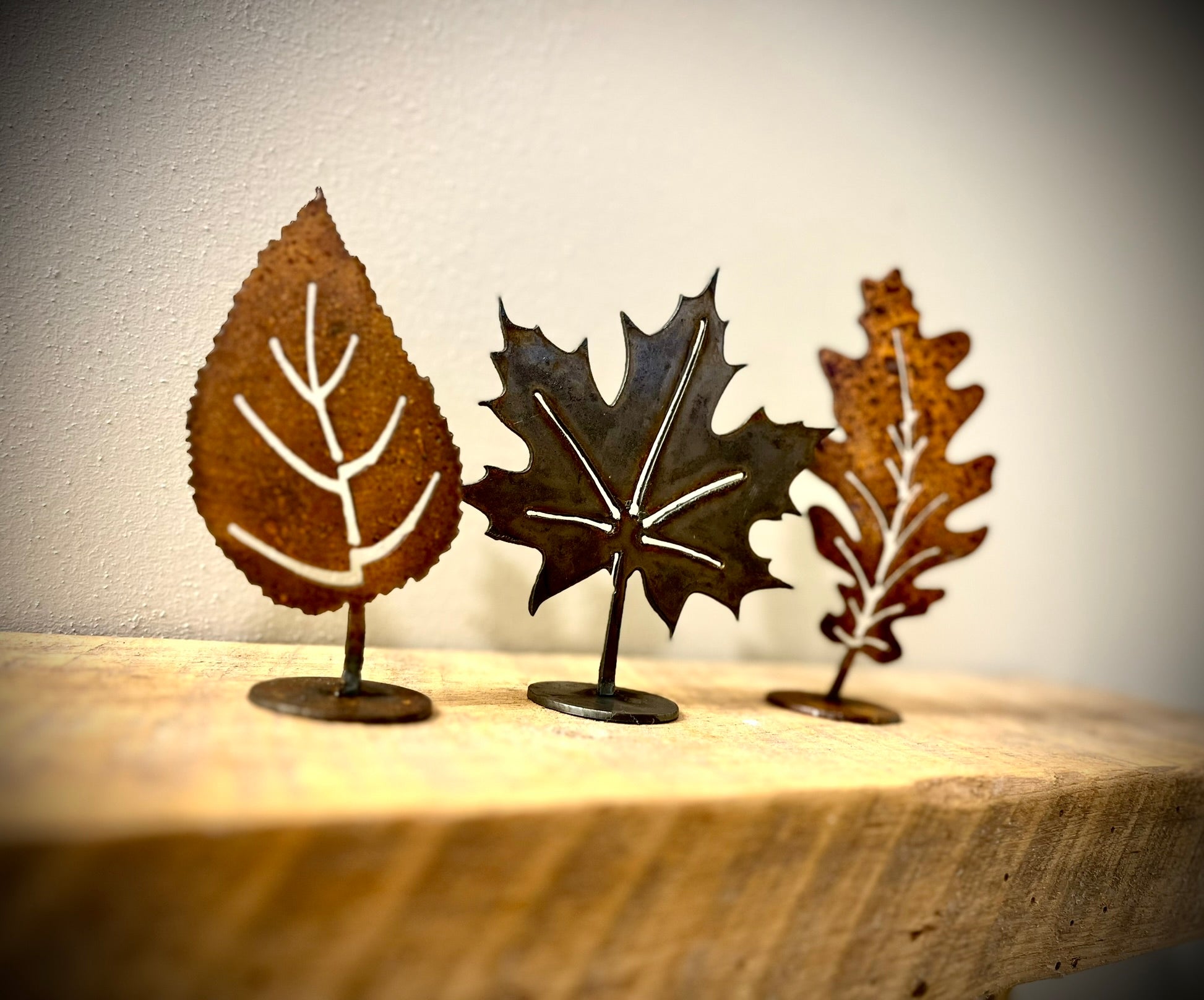 3 - Pack Metal Fall Leaves - Mantel - halloween - halloween decor - Northern Forge, LLC