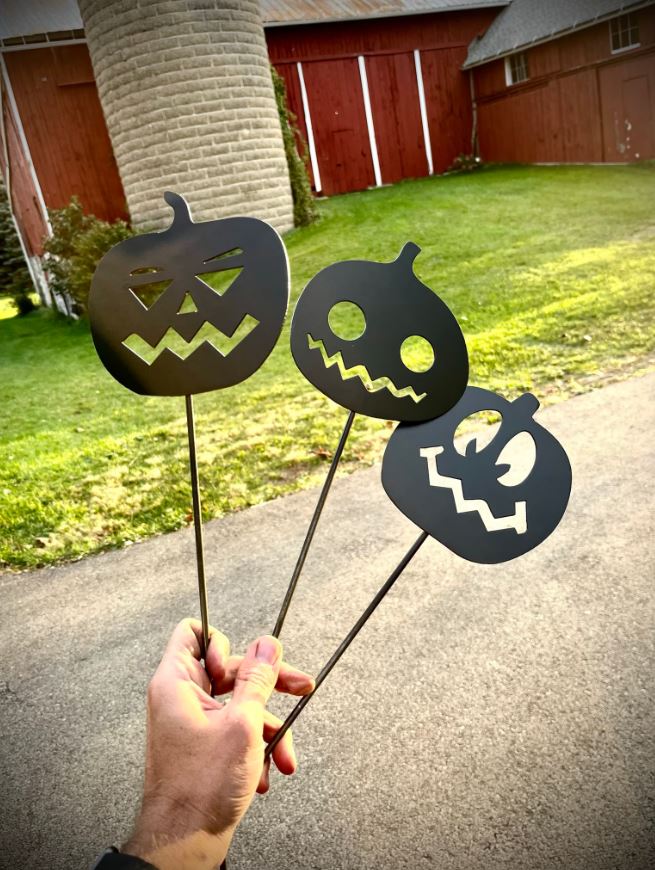 3 - Pack Metal Halloween Jack - O - Lanterns Yard Stakes - bird art - cat decor - Northern Forge, LLC