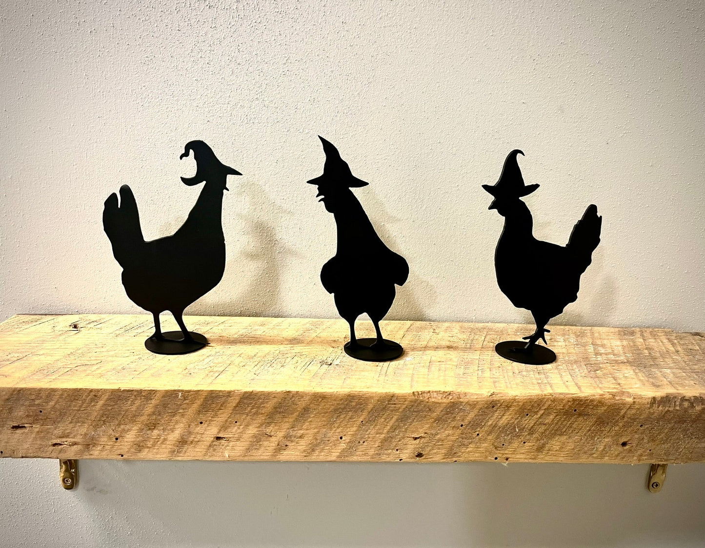 3 - Pack Metal Witch Chickens - Mantel - Halloween - cabin decor - chickens trick or treat - Northern Forge, LLC