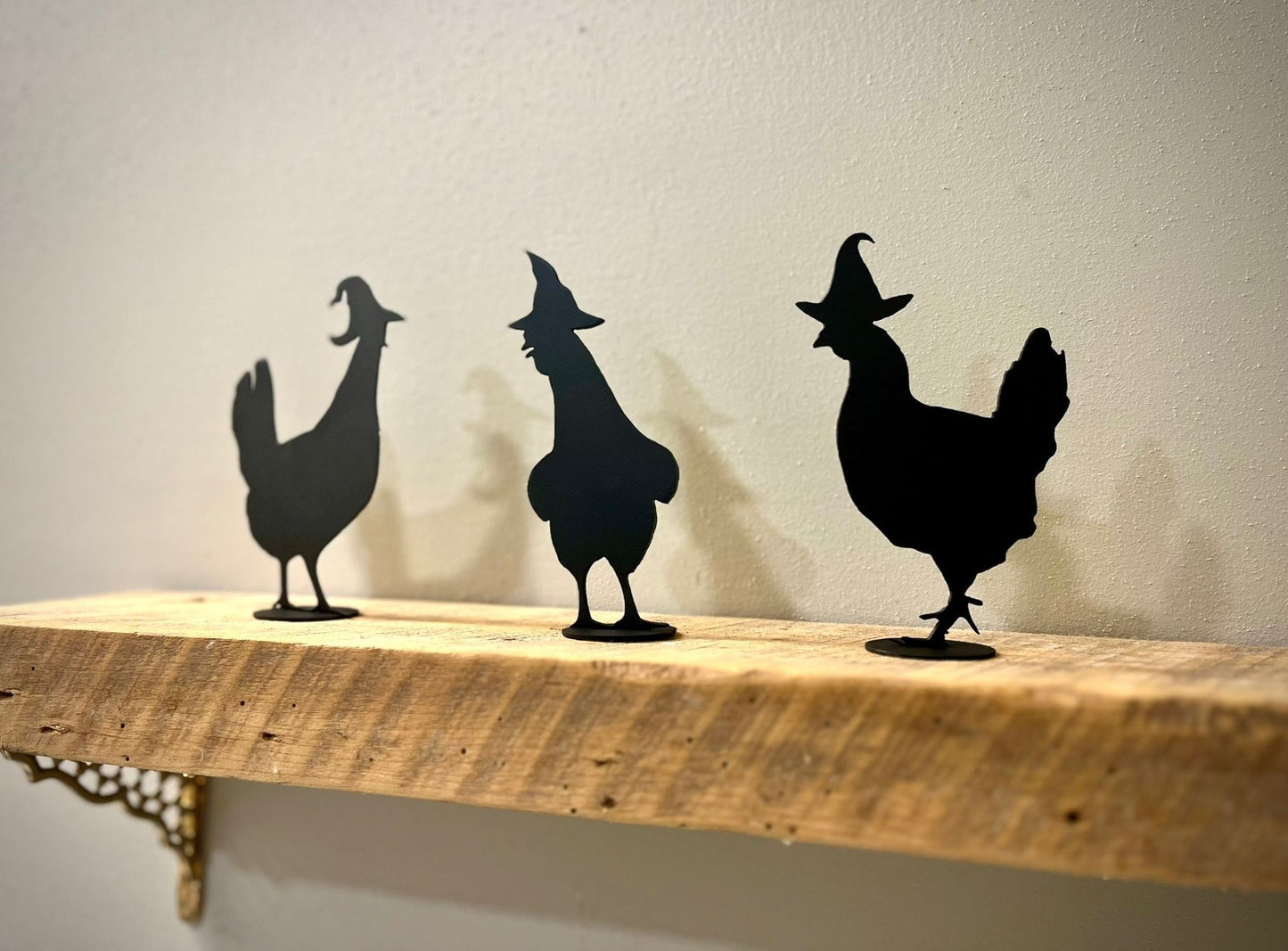 3 - Pack Metal Witch Chickens - Mantel - Halloween - cabin decor - chickens trick or treat - Northern Forge, LLC