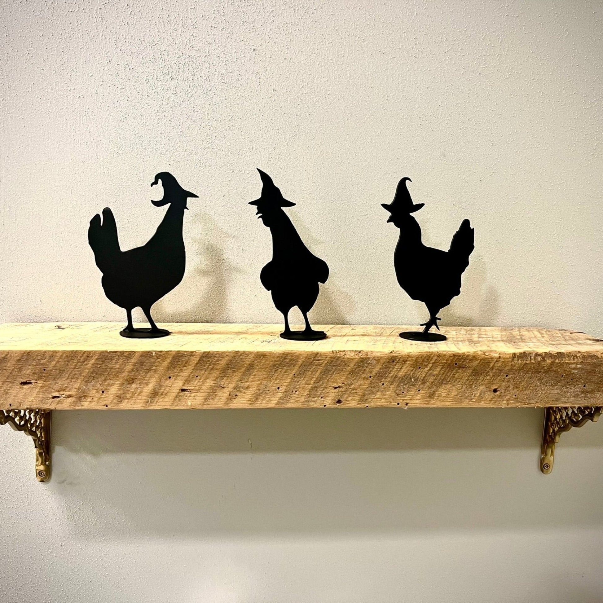 3 - Pack Metal Witch Chickens - Mantel - Halloween - cabin decor - chickens trick or treat - Northern Forge, LLC