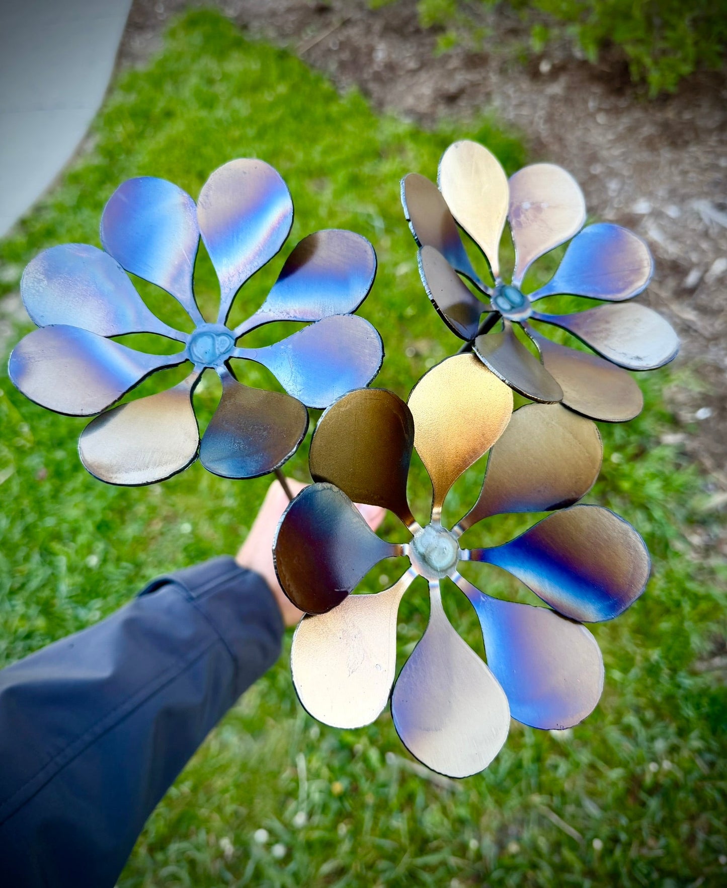 3 - Pack Steel Blooming Flowers | Multiple Sizes - garden - garden art - Northern Forge, LLC