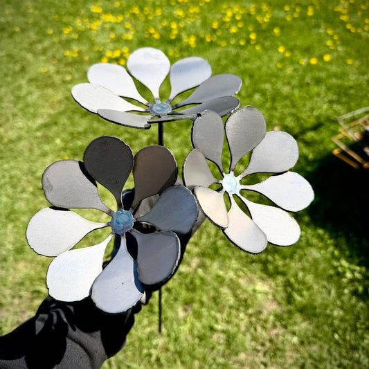 3 - Pack Steel Blooming Flowers | Multiple Sizes - garden - garden art - Northern Forge, LLC