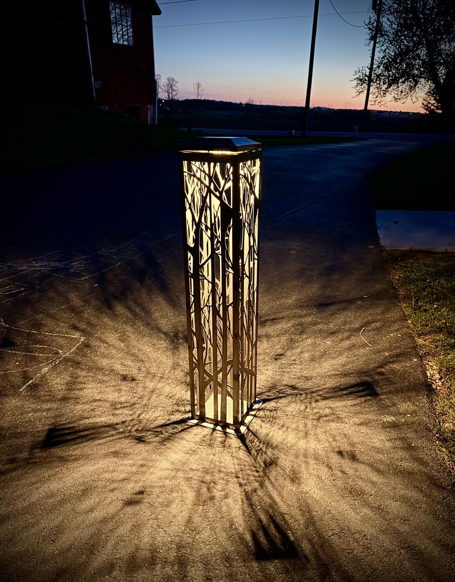 4 - Sided Secluded Forest Solar Luminary - Steel - Forest pillar - home decor - Northern Forge, LLC