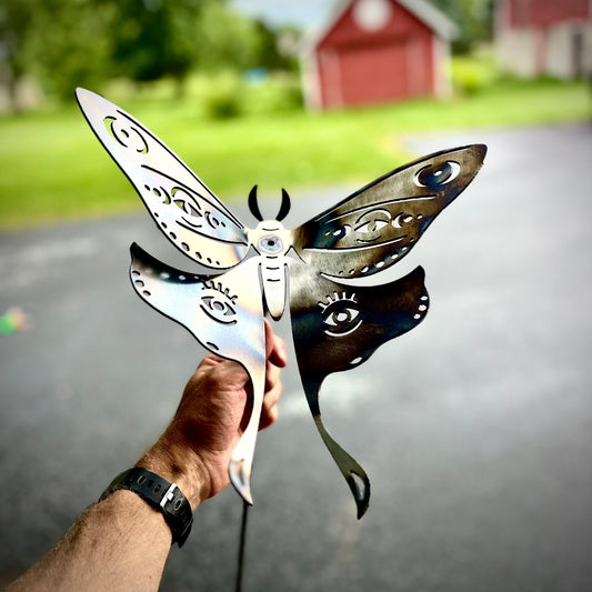 Flame Painted Steel Luna Moth Yard Art w/ Stake