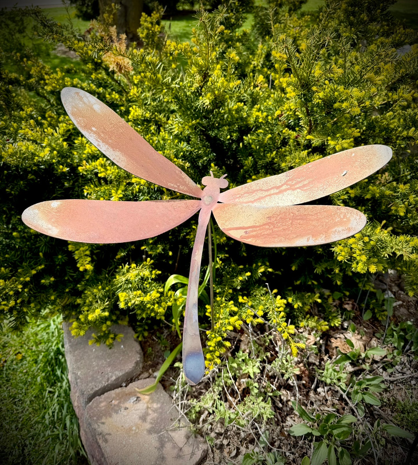 Rusted Steel Dragonfly Yard Stake