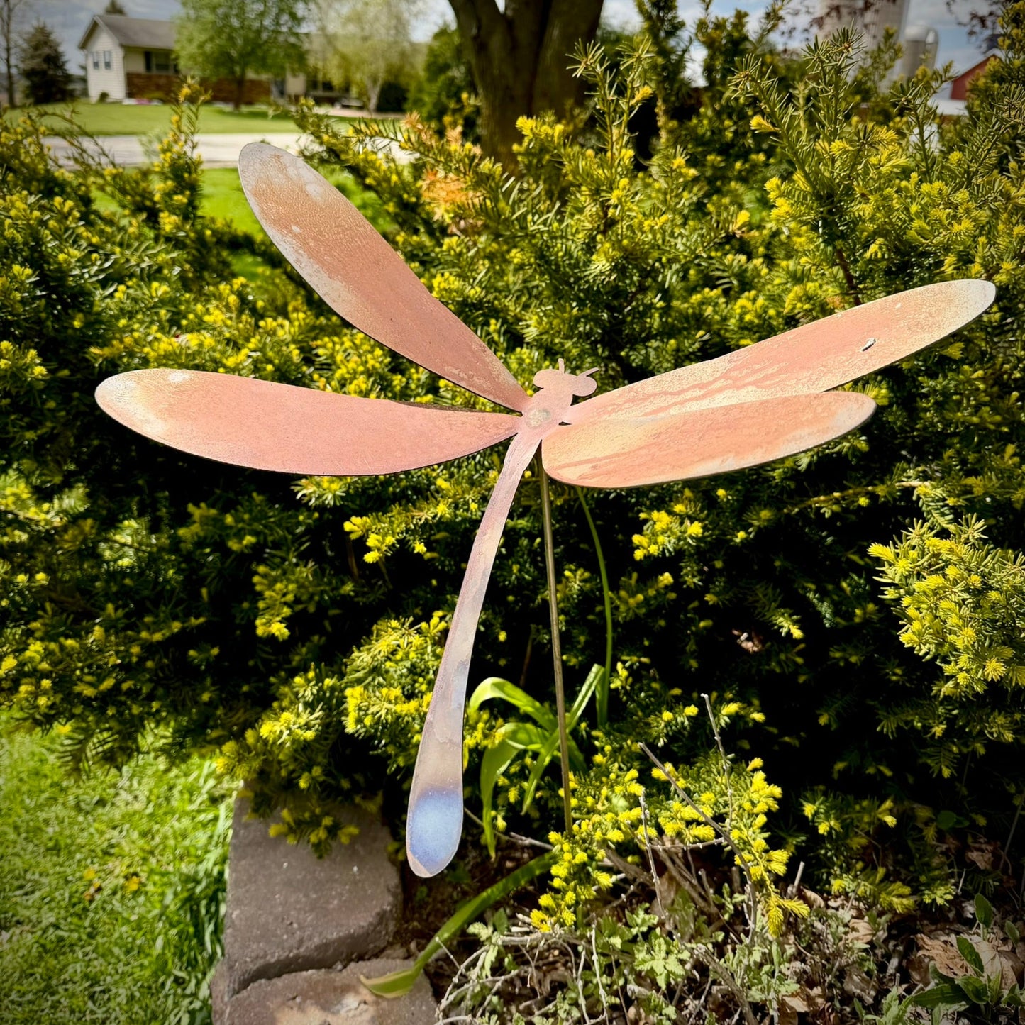 Rusted Steel Dragonfly Yard Stake