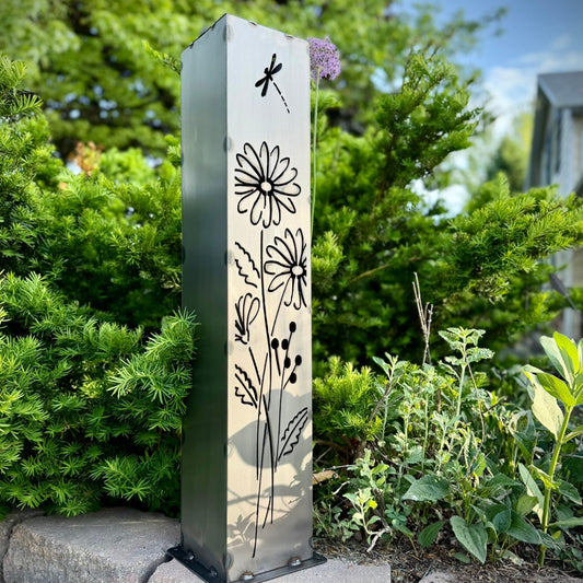 XL Glowing Daisies Luminary Pillar w/ Solar Cap | 32-inch