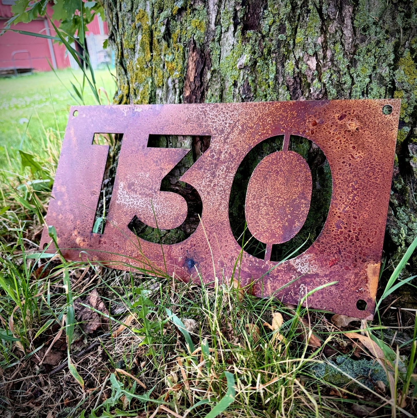 Rusted Steel House Address Sign - Horizontal