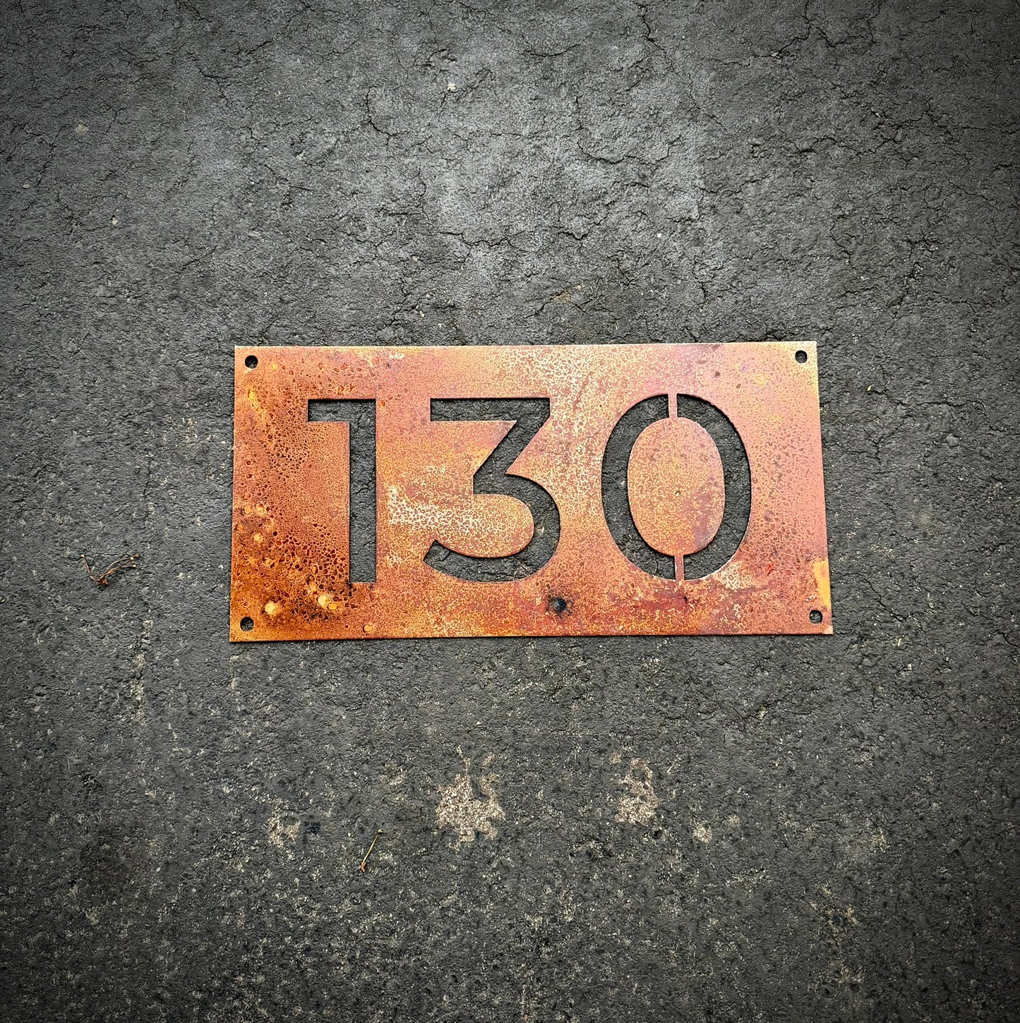 Rusted Steel House Address Sign - Horizontal
