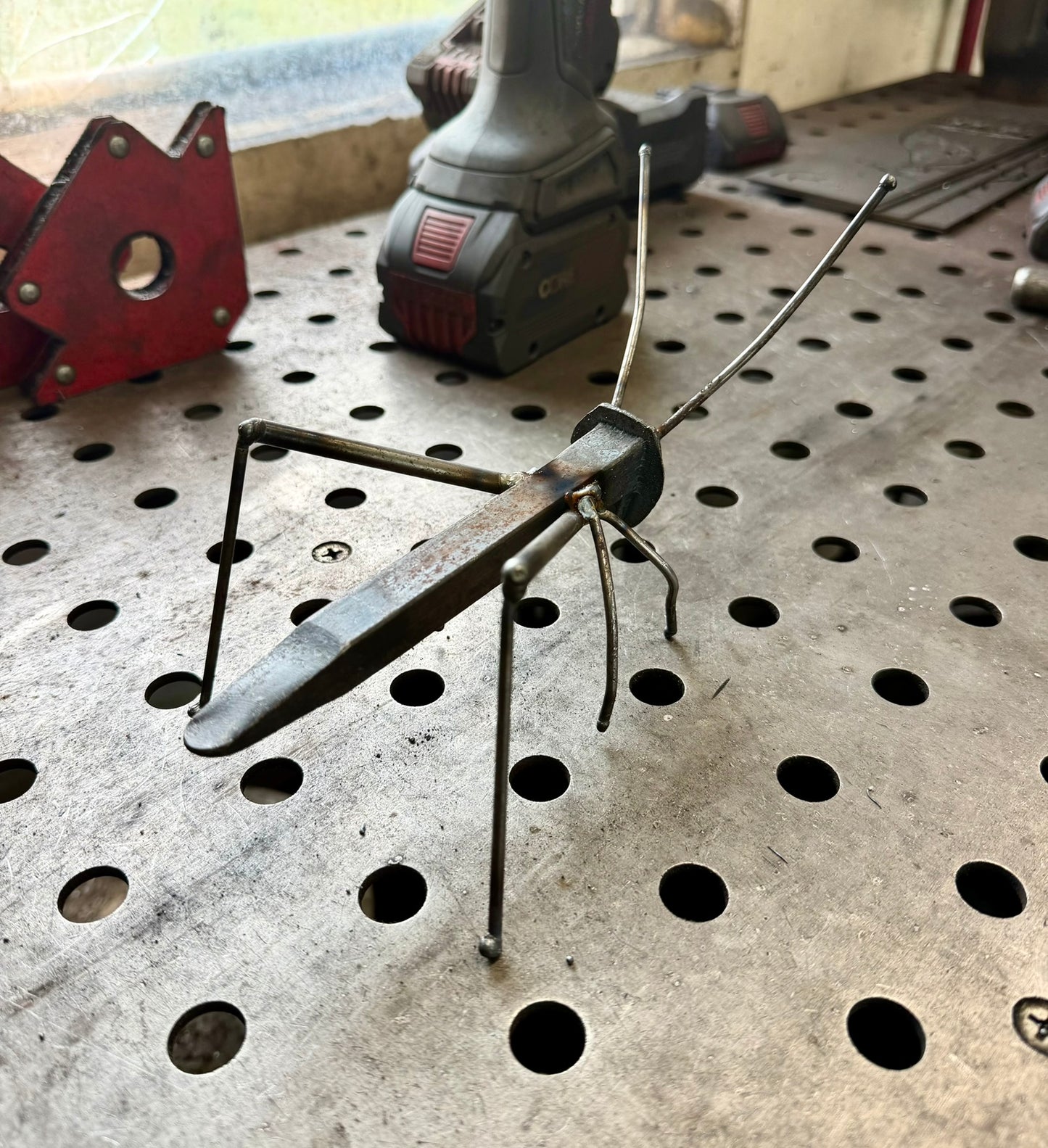 Handcrafted Railroad Spike Grasshopper | 6.5-inch