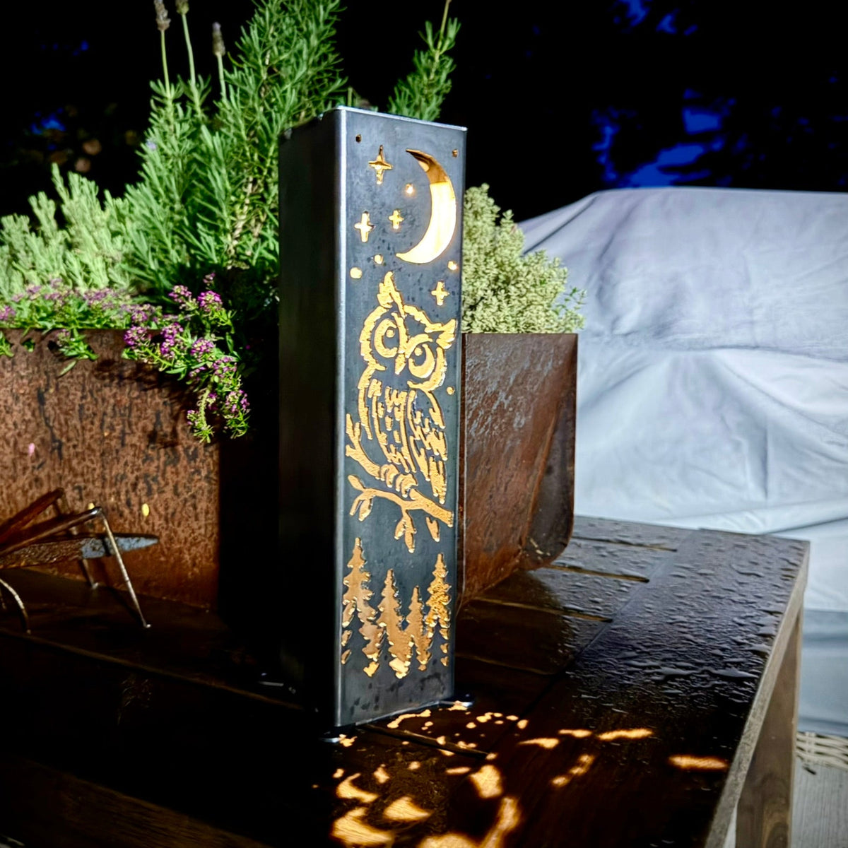 Night Owl Luminary Pillar w/ Solar Cap | Steel