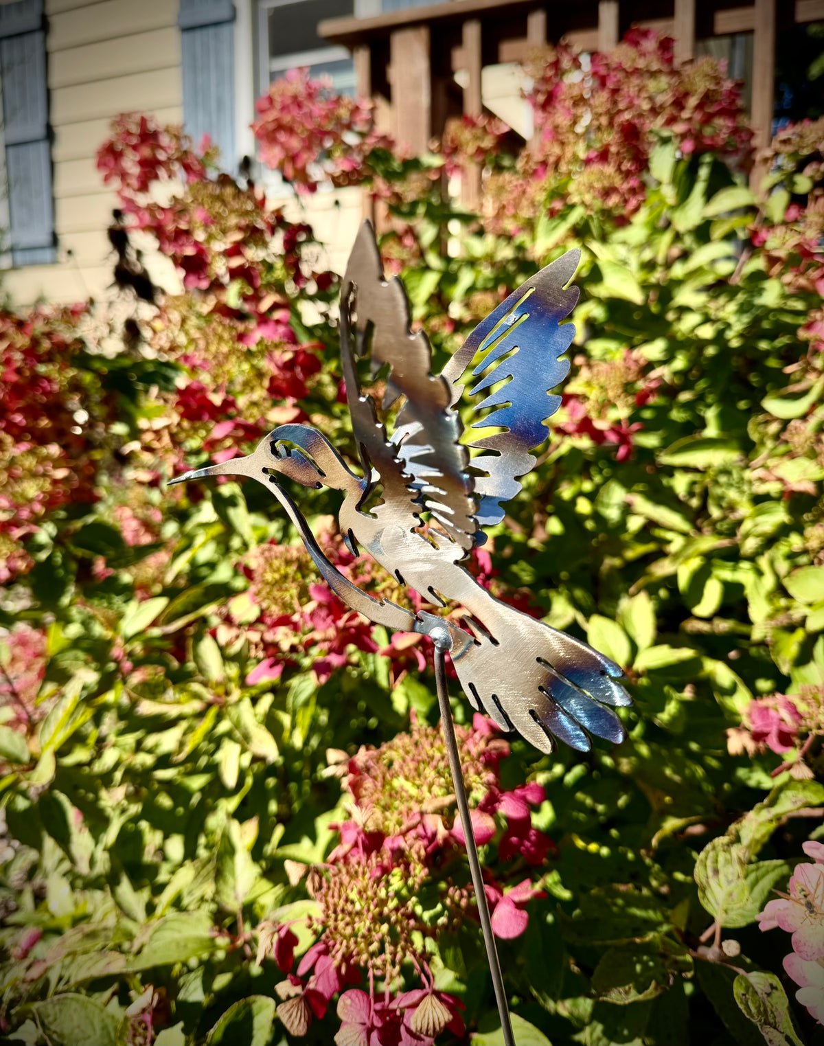 Flame Painted Steel Hummingbird Yard Stake