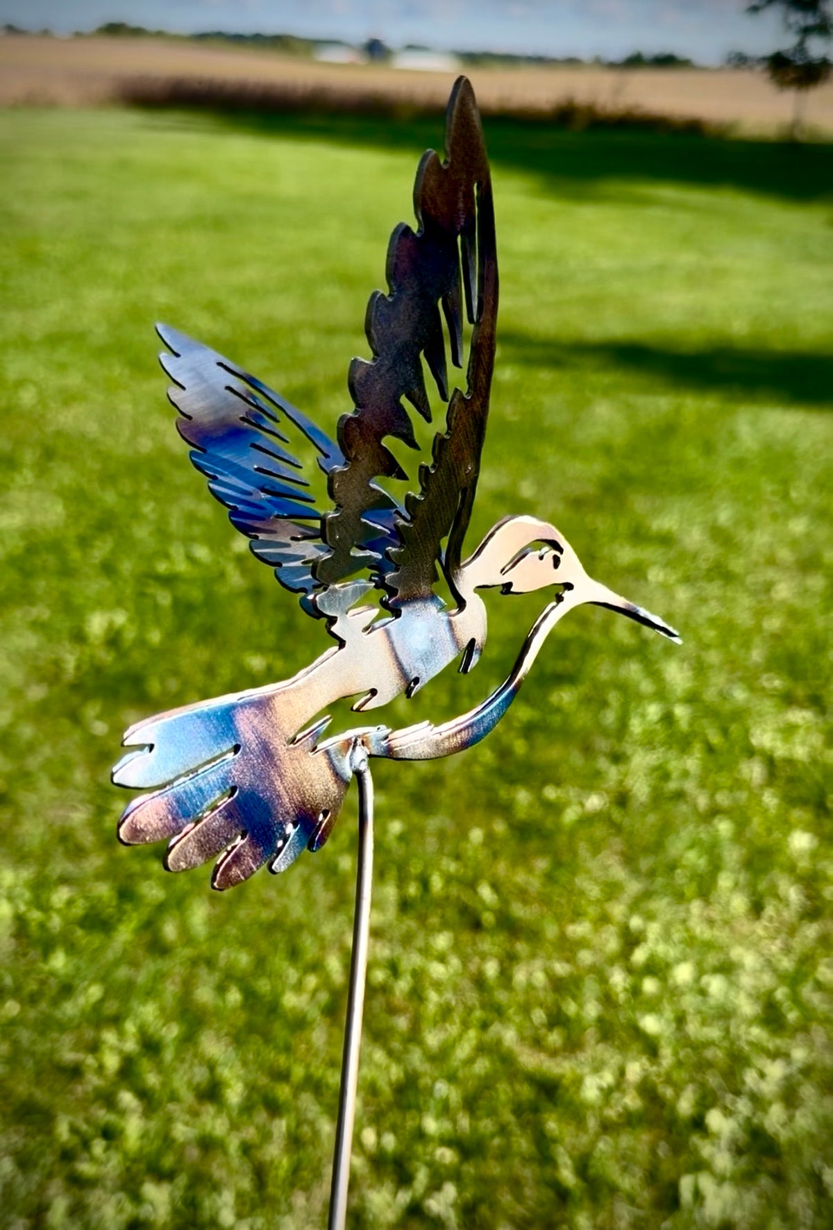 Flame Painted Steel Hummingbird Yard Stake