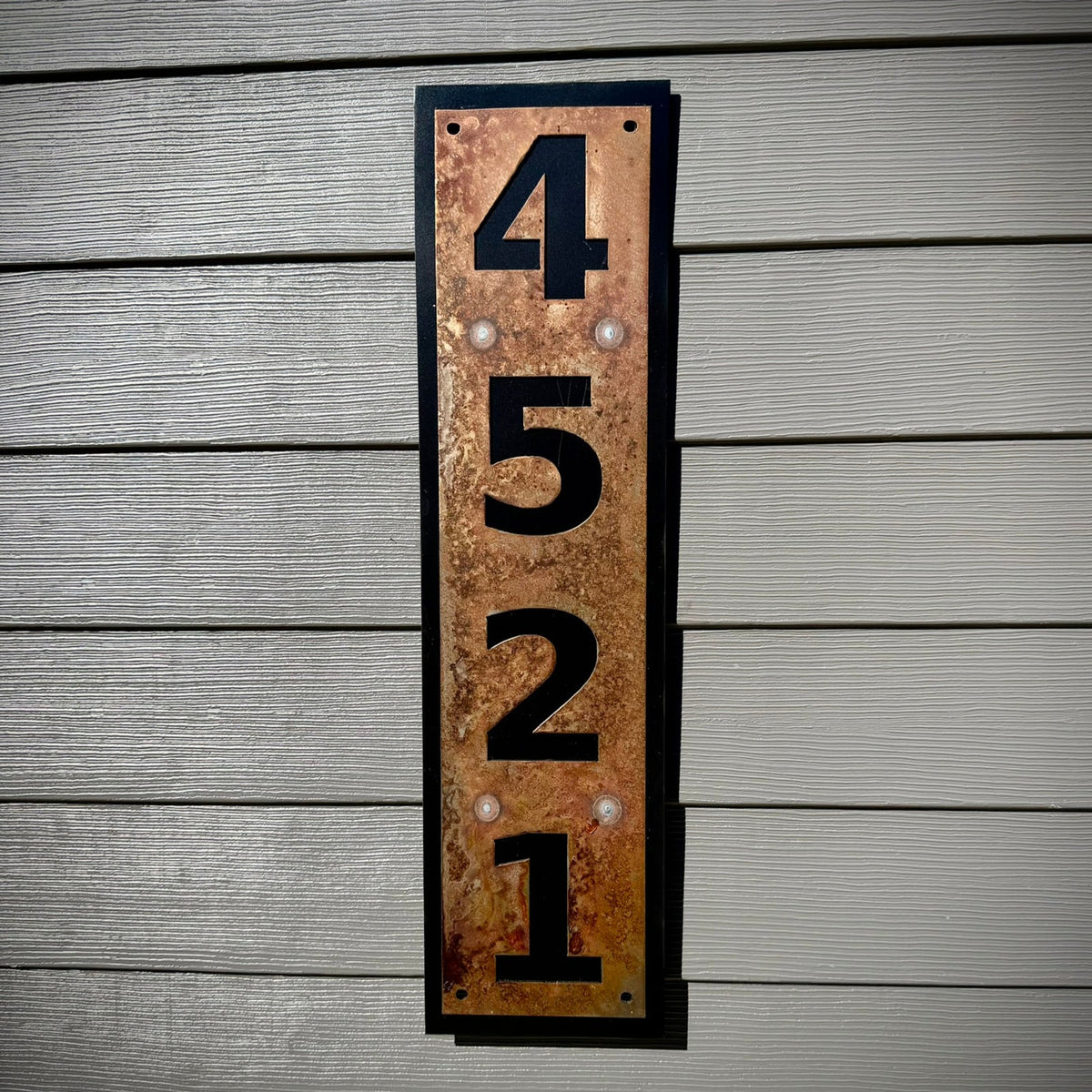 Layered Bold Metal House Address Sign - Vertical