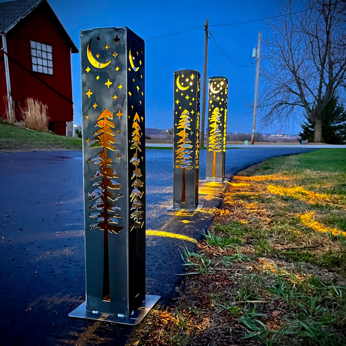 4-Sided Night Sky Pine Tree Solar Pillar - Steel – Northern Forge, LLC