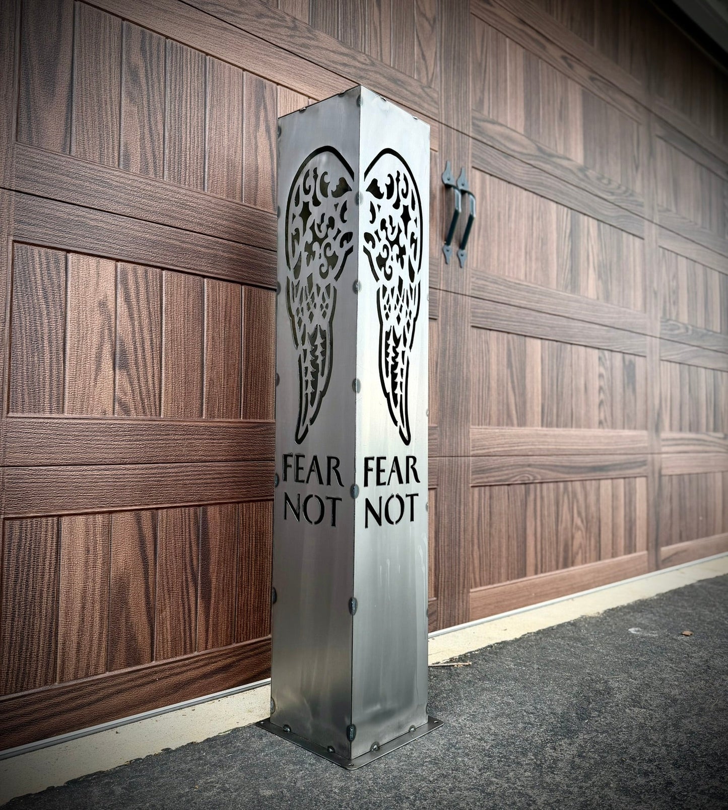 Angel Wing Solar Luminary Pillar - Steel - angel wings cemetary - angel wings for grave - Northern Forge, LLC