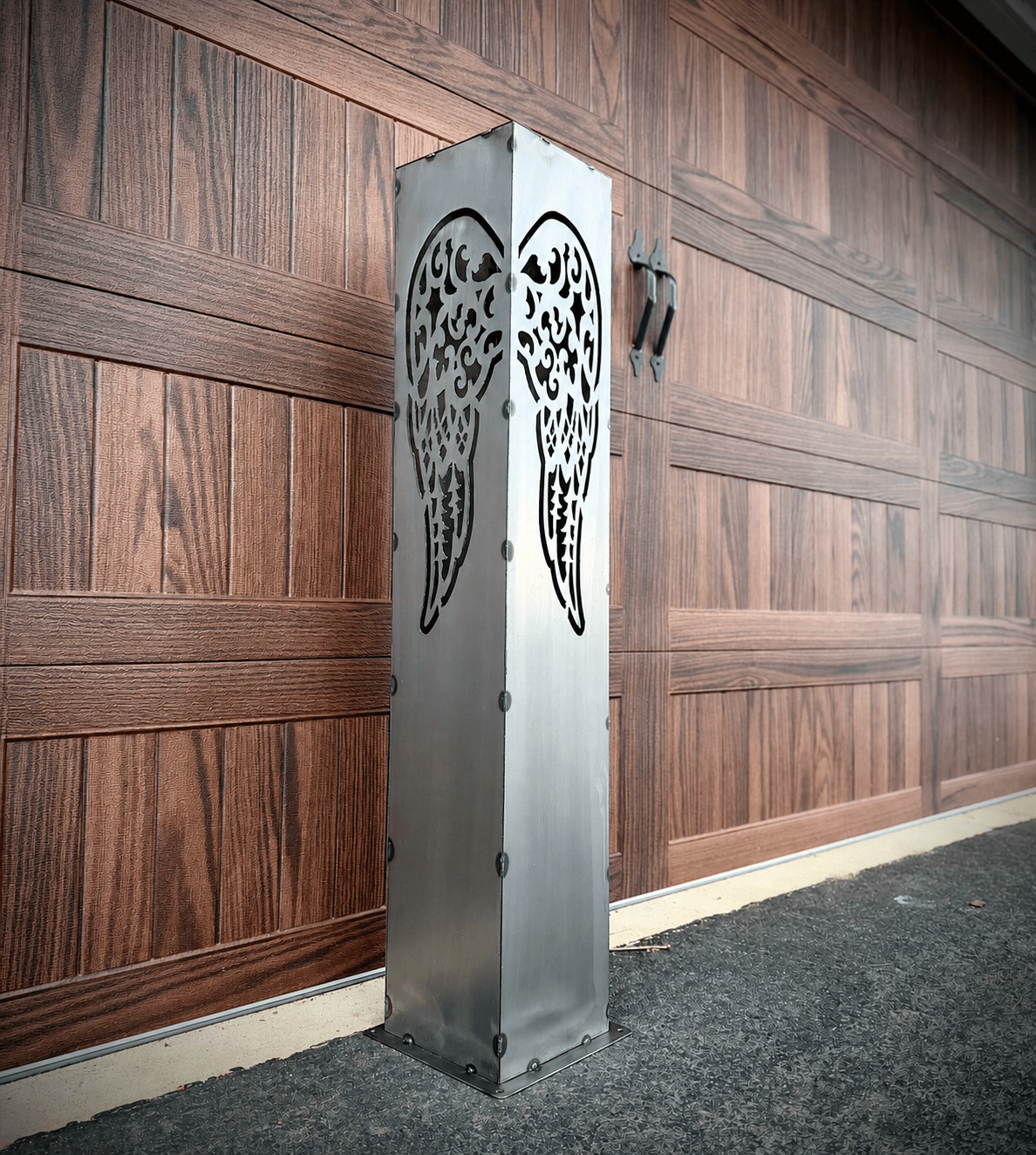 Angel Wing Solar Luminary Pillar - Steel - angel wings cemetary - angel wings for grave - Northern Forge, LLC