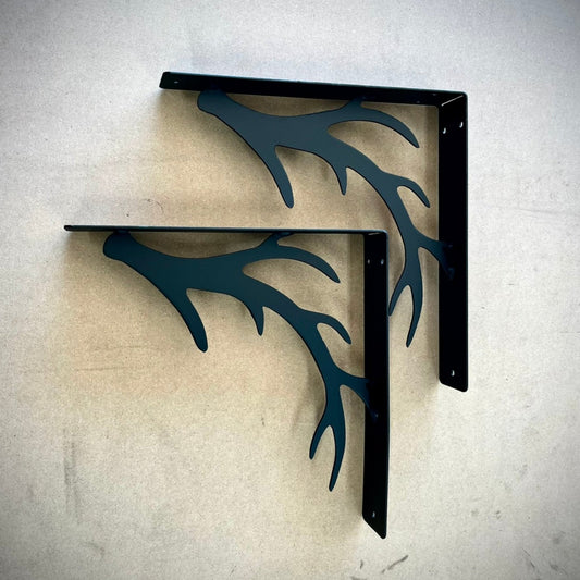 Antler Steel Shelf Mounting Brackets, Pair - 10 x 10 x 2 w/ Mounting Holes - antler shelf brackets - big game - Northern Forge, LLC