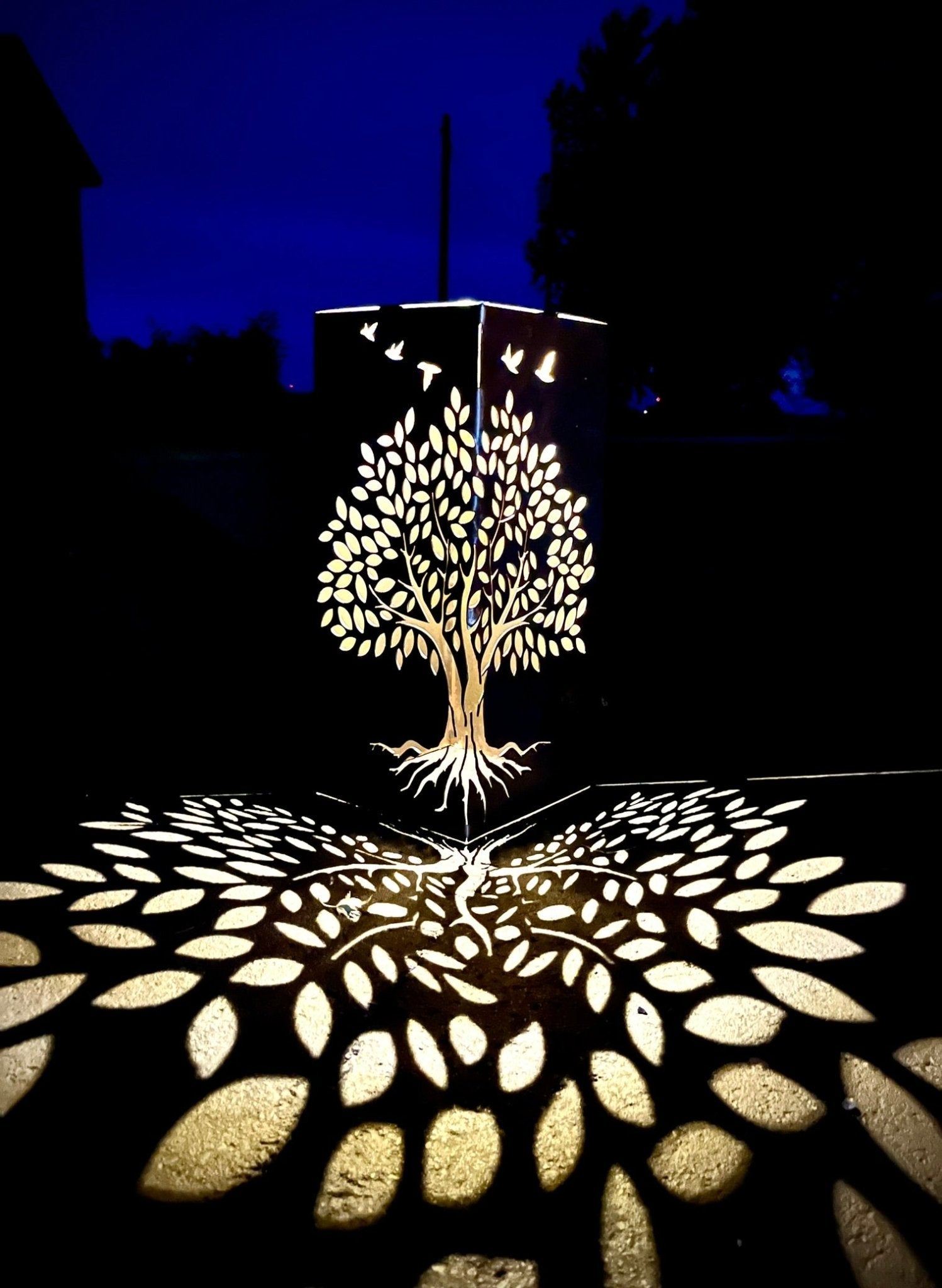 Basswood Tree Steel Luminary Pillar - cabin decor - garden lights - Northern Forge, LLC