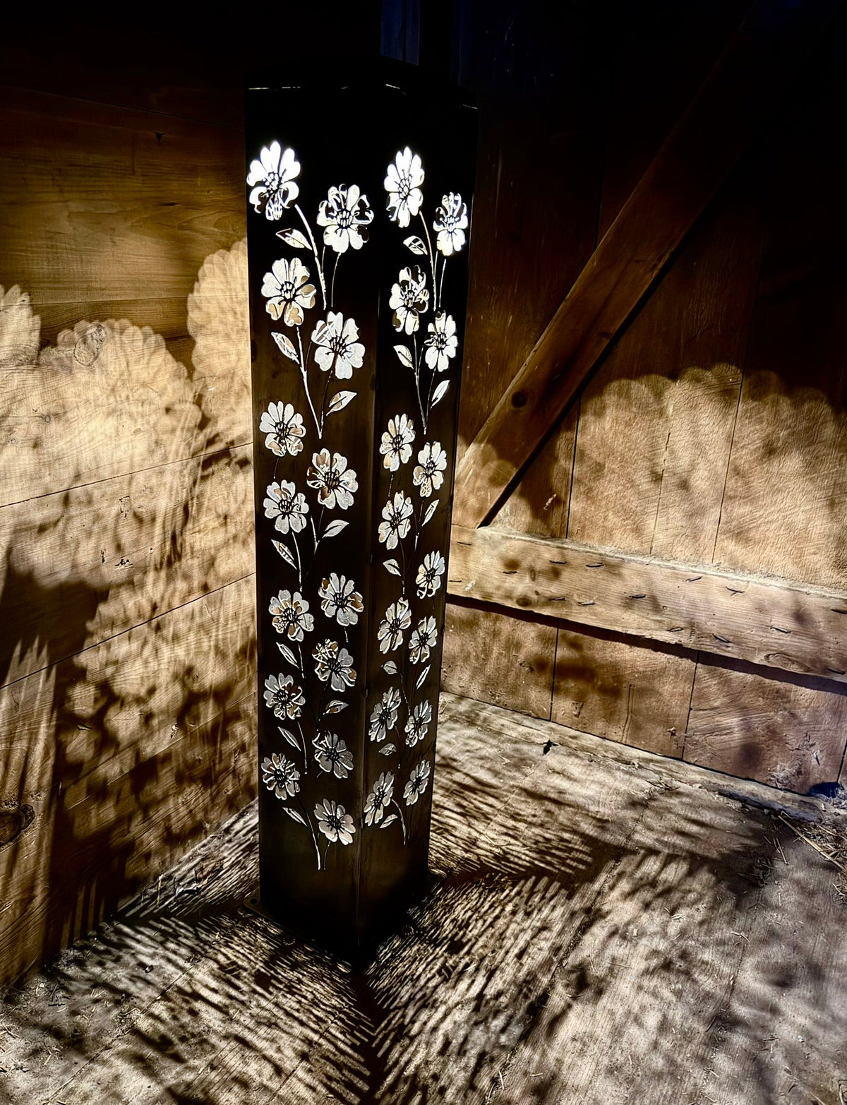 Blooming Magnolias Steel Luminary Pillar | Multiple Sizes - deck lighting - floral pillar - Northern Forge, LLC
