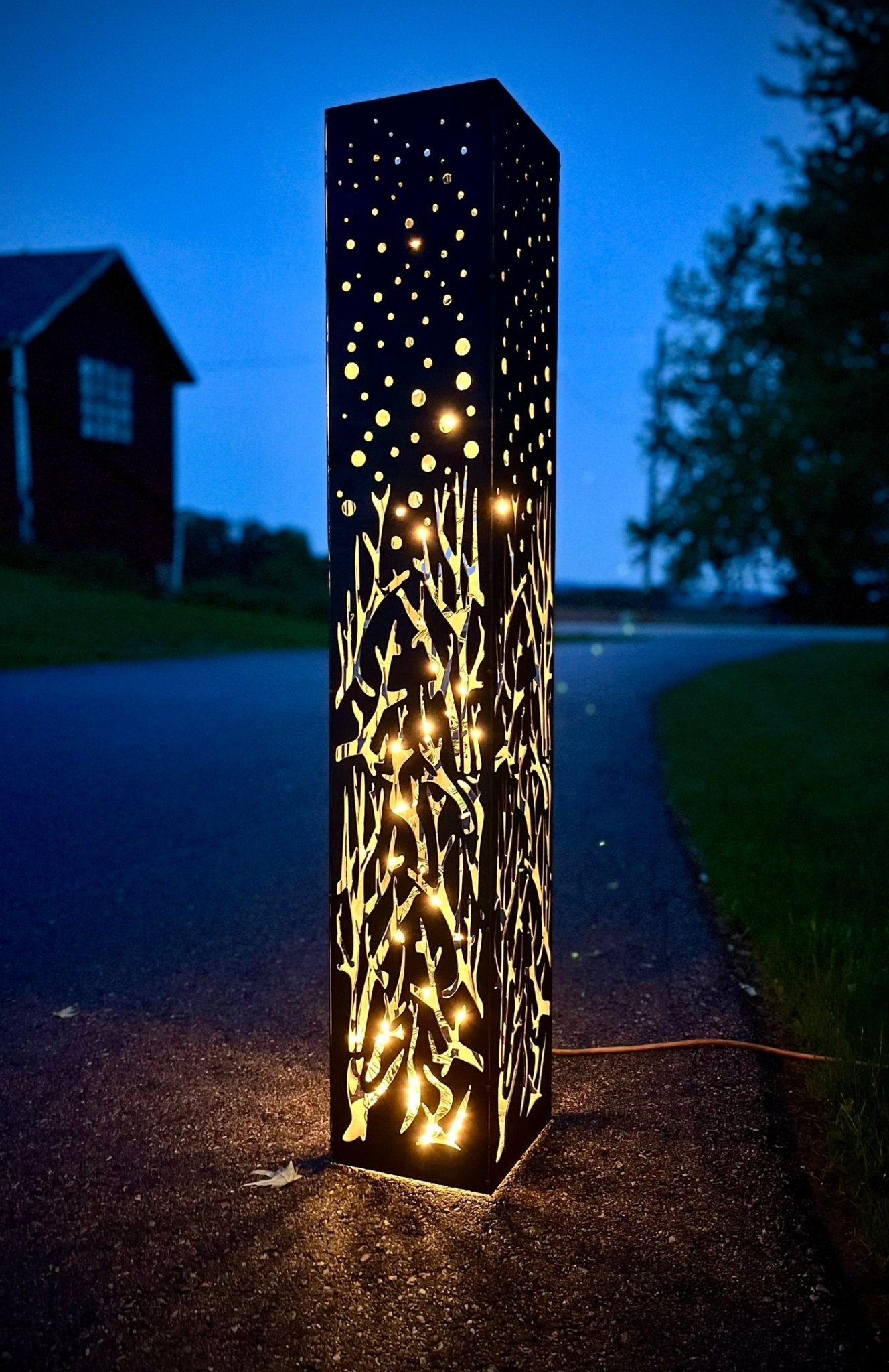 Branches & Stars Steel Luminary Pillar | 48 in. - flower pillar - garden light - Northern Forge, LLC