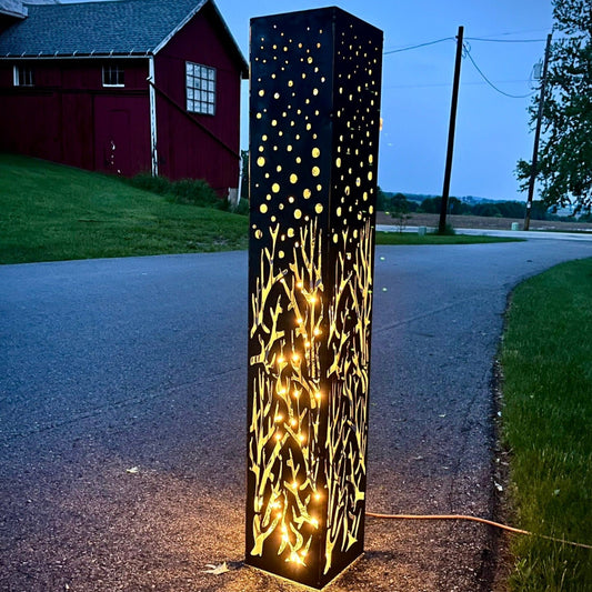 Branches & Stars Steel Luminary Pillar | 48 in. - flower pillar - garden light - Northern Forge, LLC