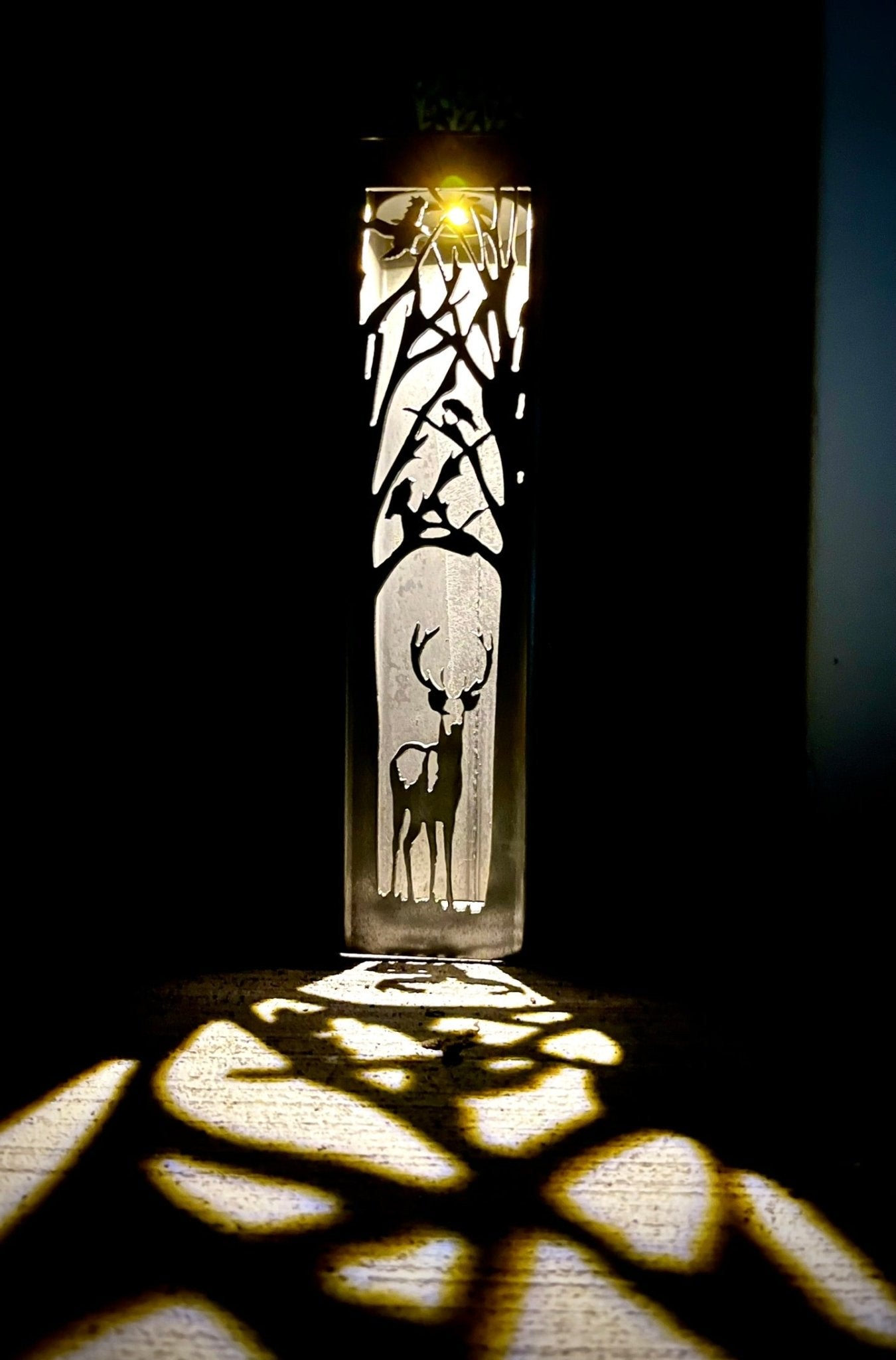 Buck Forest Solar Tube Light - Steel - 12 - inch - buck solar lantern - deer solar light - Northern Forge, LLC