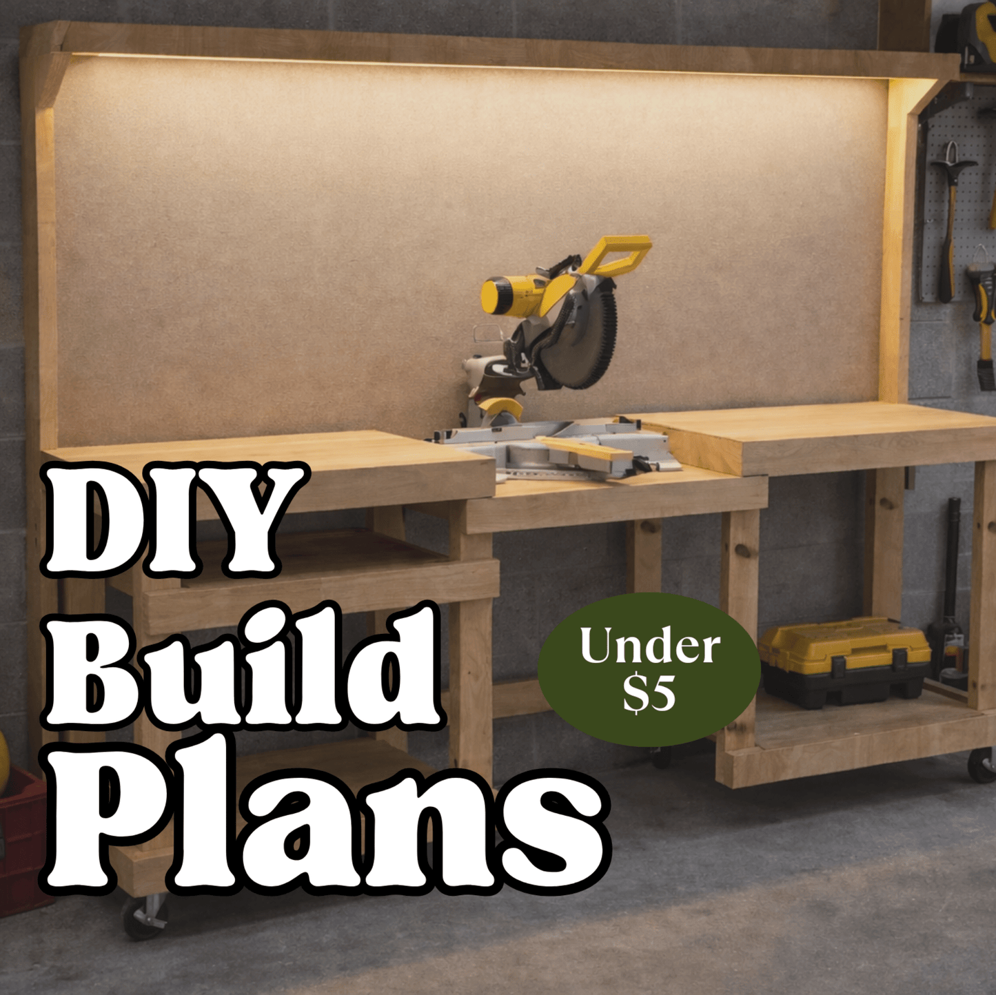 Build Plans for a Miter Saw Table w/ LED Lights, Miter Box Station - 8 foot work bench - Build Plans - Northern Forge, LLC