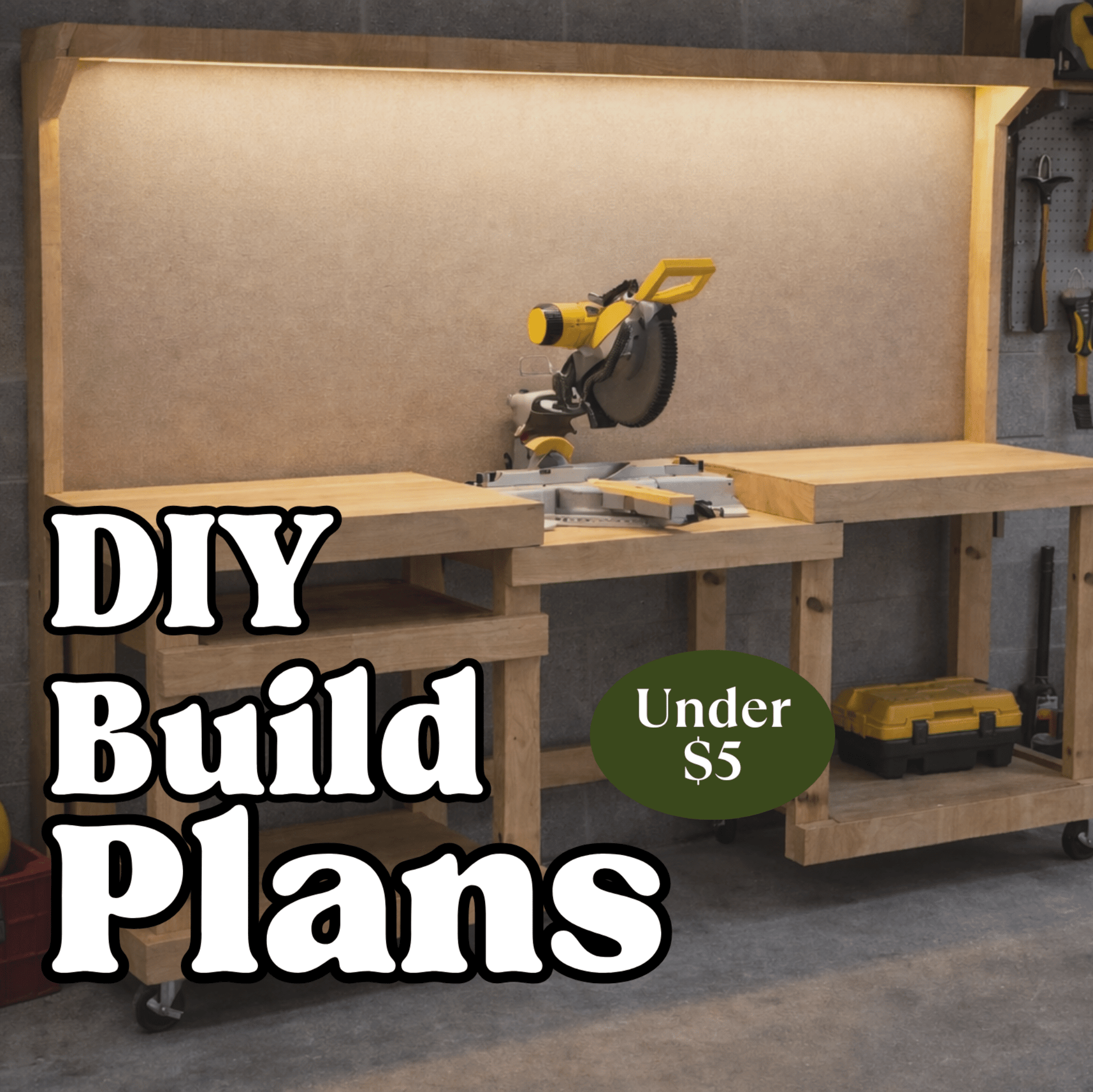 Build Plans for a Miter Saw Table w/ LED Lights, Miter Box Station - 8 foot work bench - Build Plans - Northern Forge, LLC