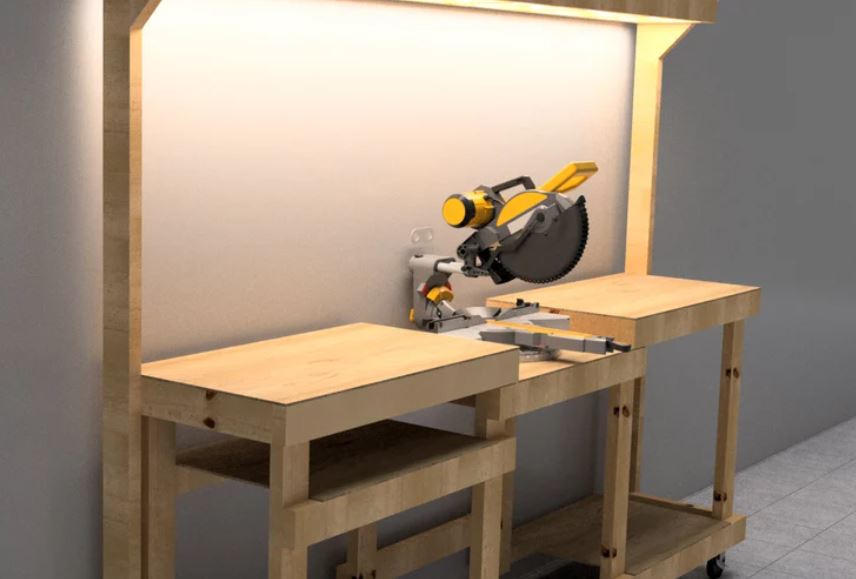 Build Plans for a Miter Saw Table w/ LED Lights, Miter Box Station - 8 foot work bench - Build Plans - Northern Forge, LLC