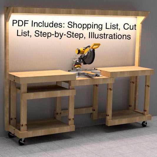 Build Plans for a Miter Saw Table w/ LED Lights, Miter Box Station - 8 foot work bench - Build Plans - Northern Forge, LLC